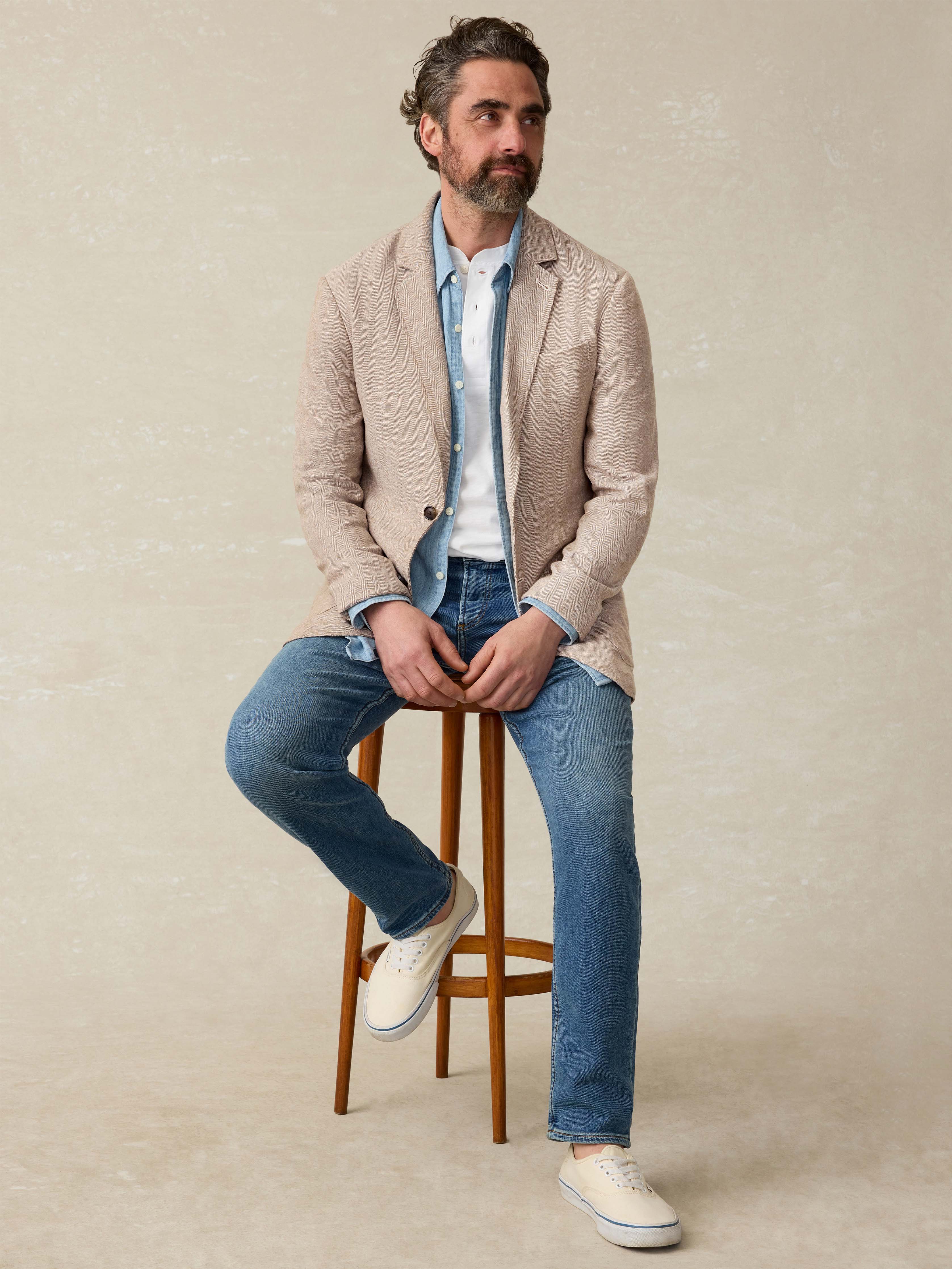 Movement™ Linen Blazer - Wolf Sands Herringbone