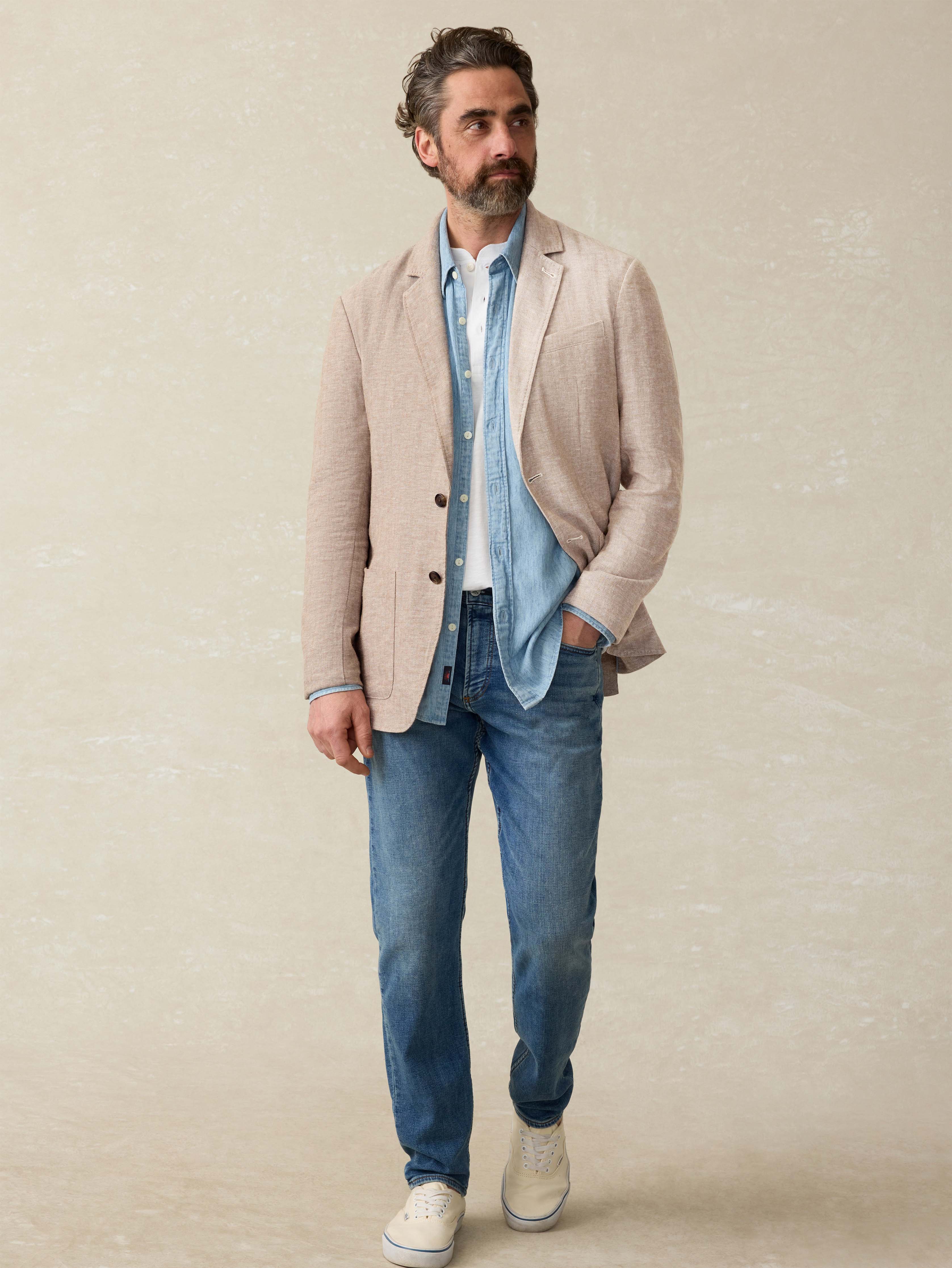 Movement™ Linen Blazer - Wolf Sands Herringbone