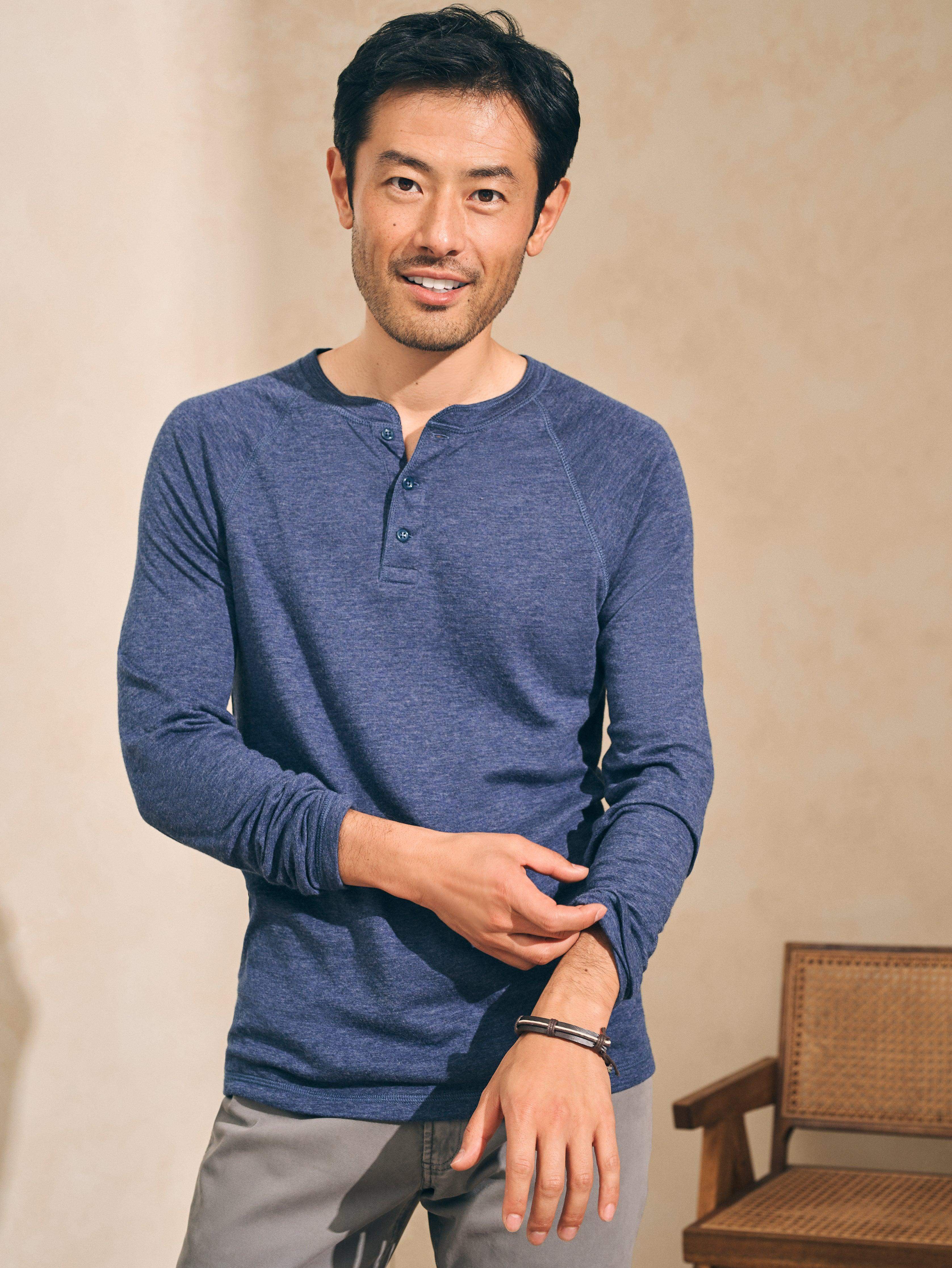 Long-Sleeve Newport Cloud Henley - Navy Heather