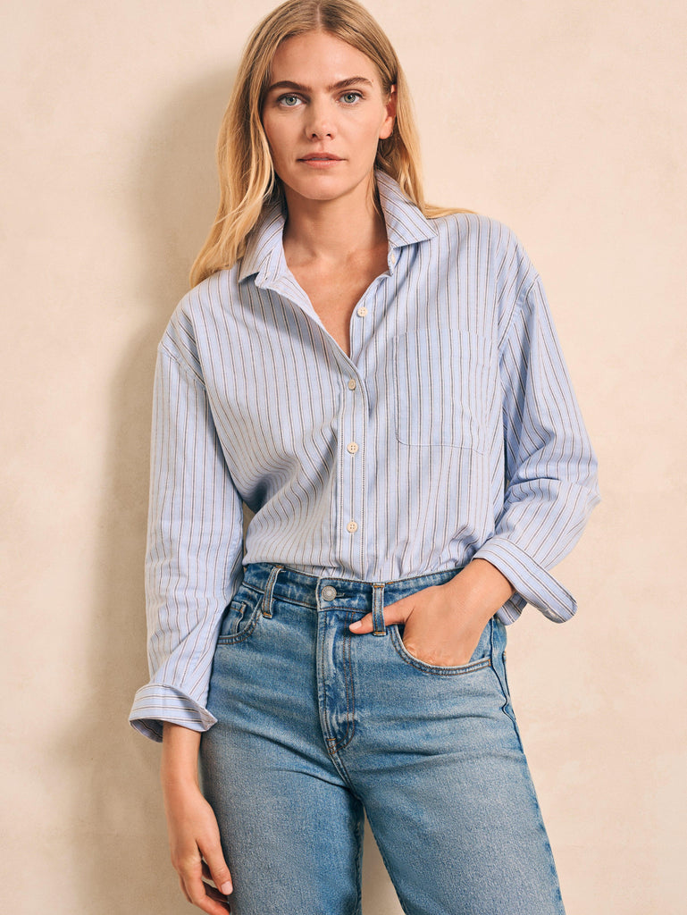 Stretch Oxford Relaxed Shirt - Cantra Stripe