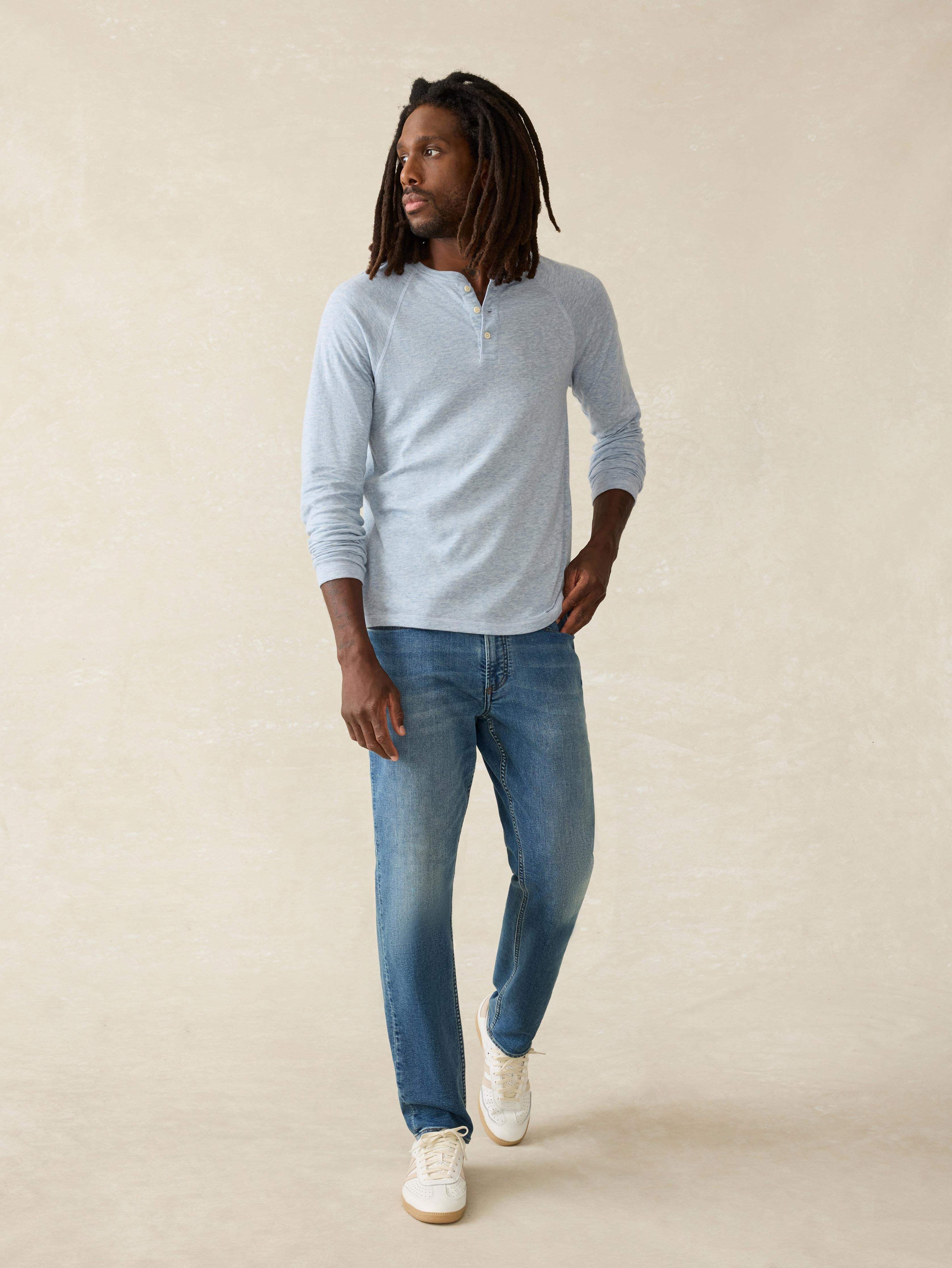 Long-Sleeve Cloud Henley (Tall) - Light Blue Heather