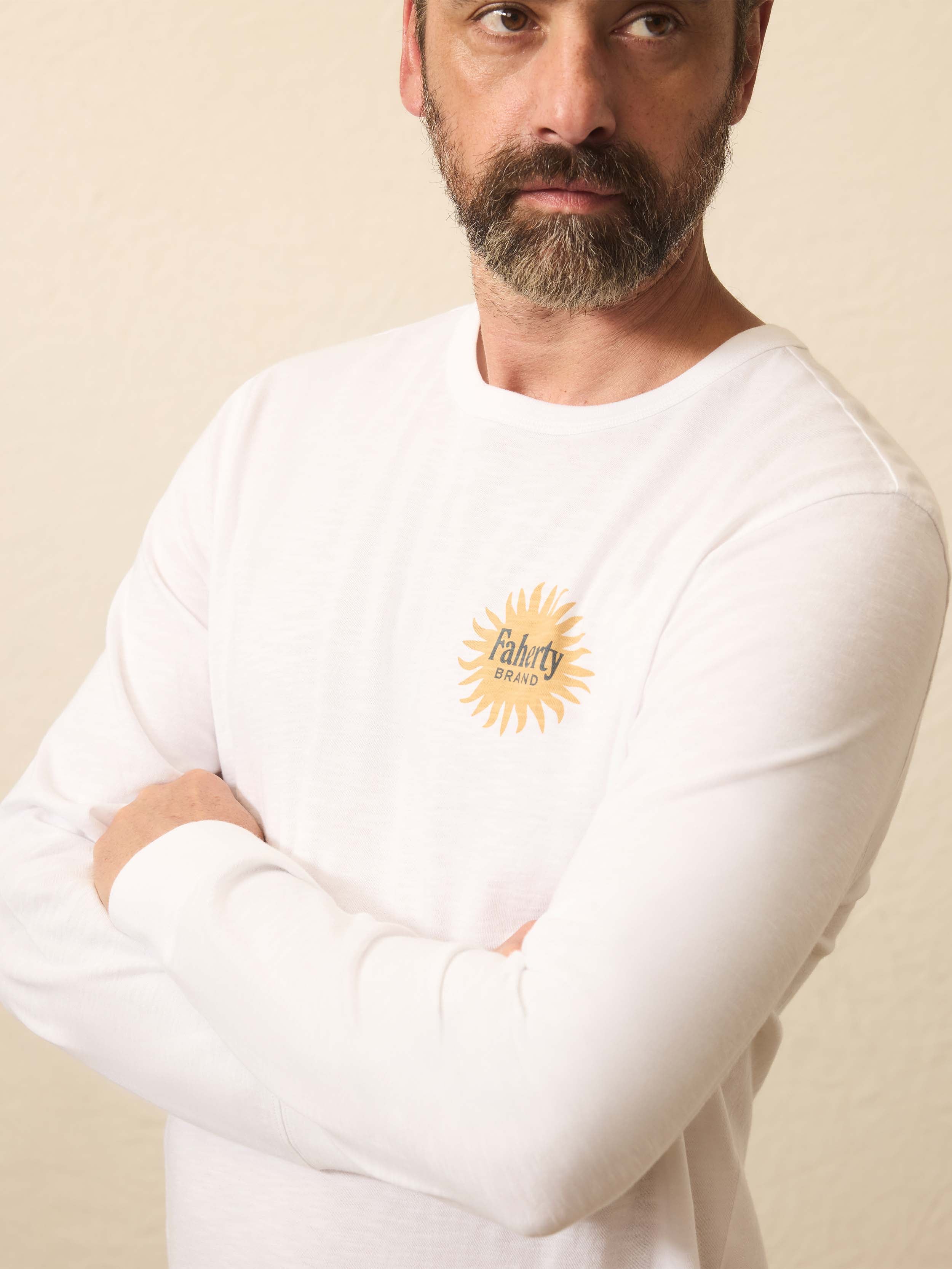 Longs-Sleeve Sunwashed Graphic Tee - White