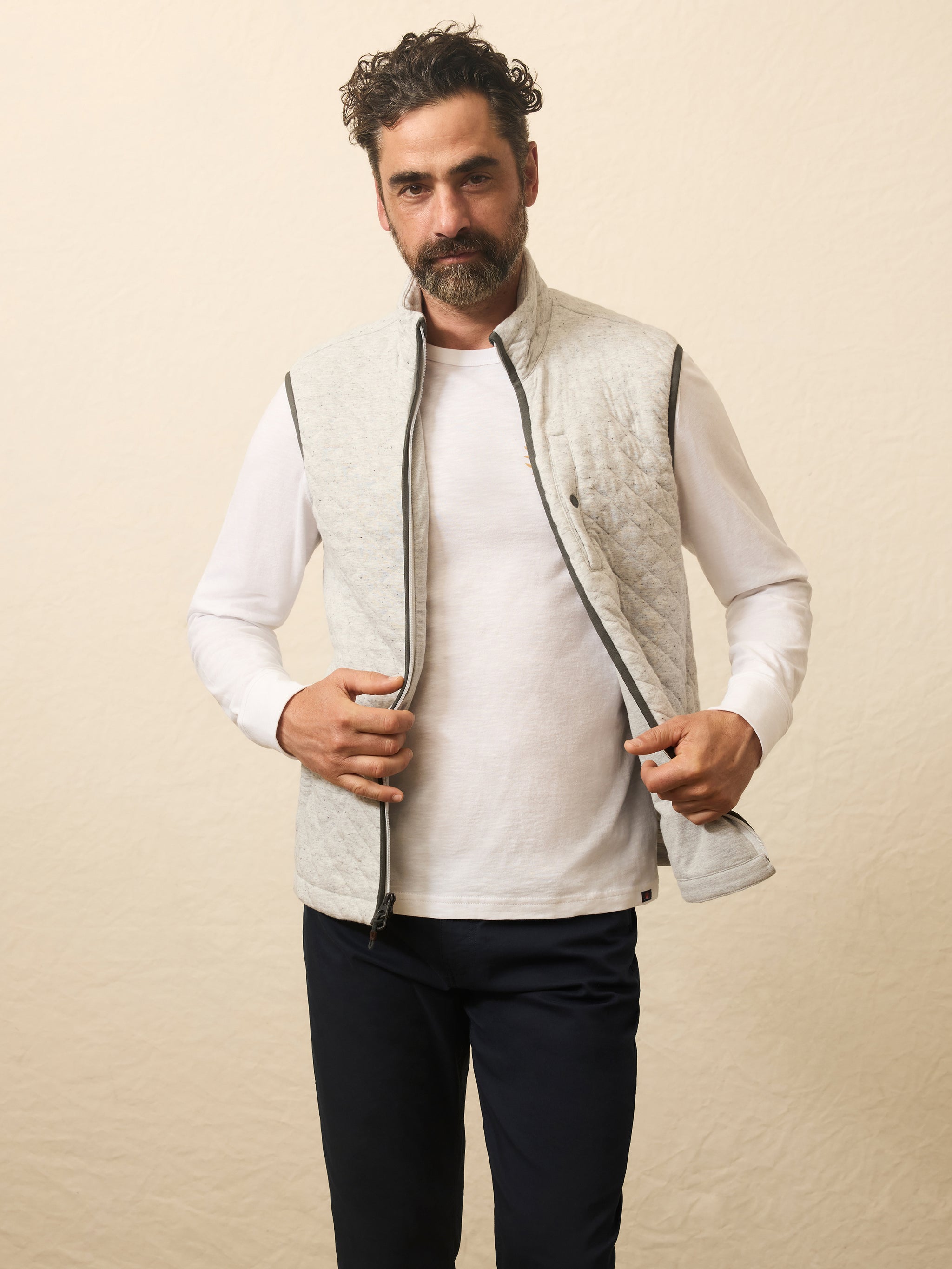 Ivory Fleece Double Breasted Padded Vest