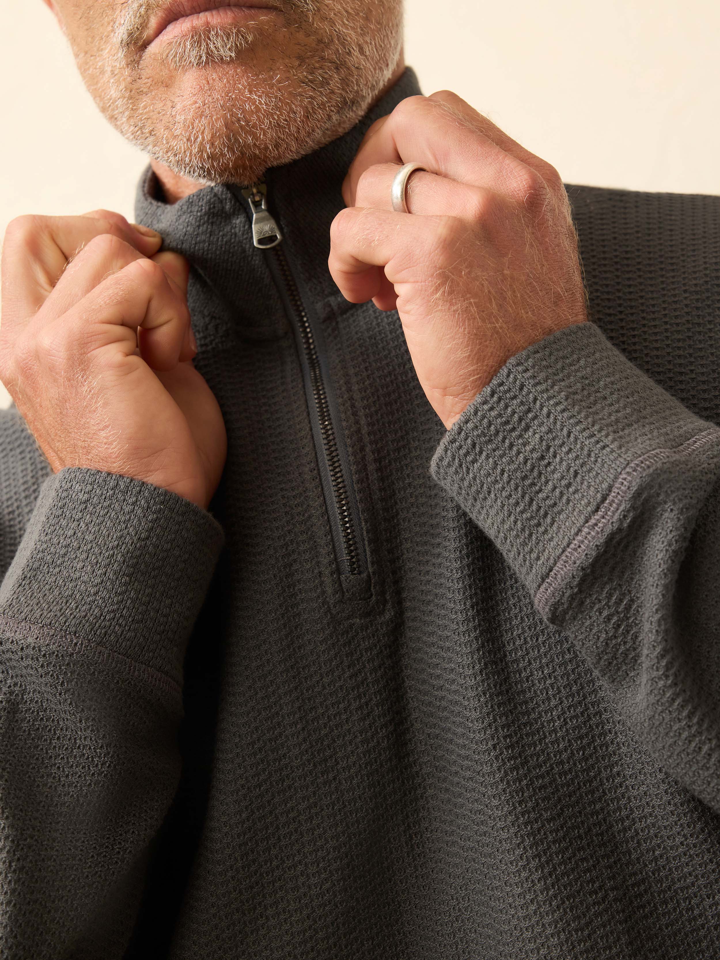 Textured Knit Quarter Zip - Mountain Coal