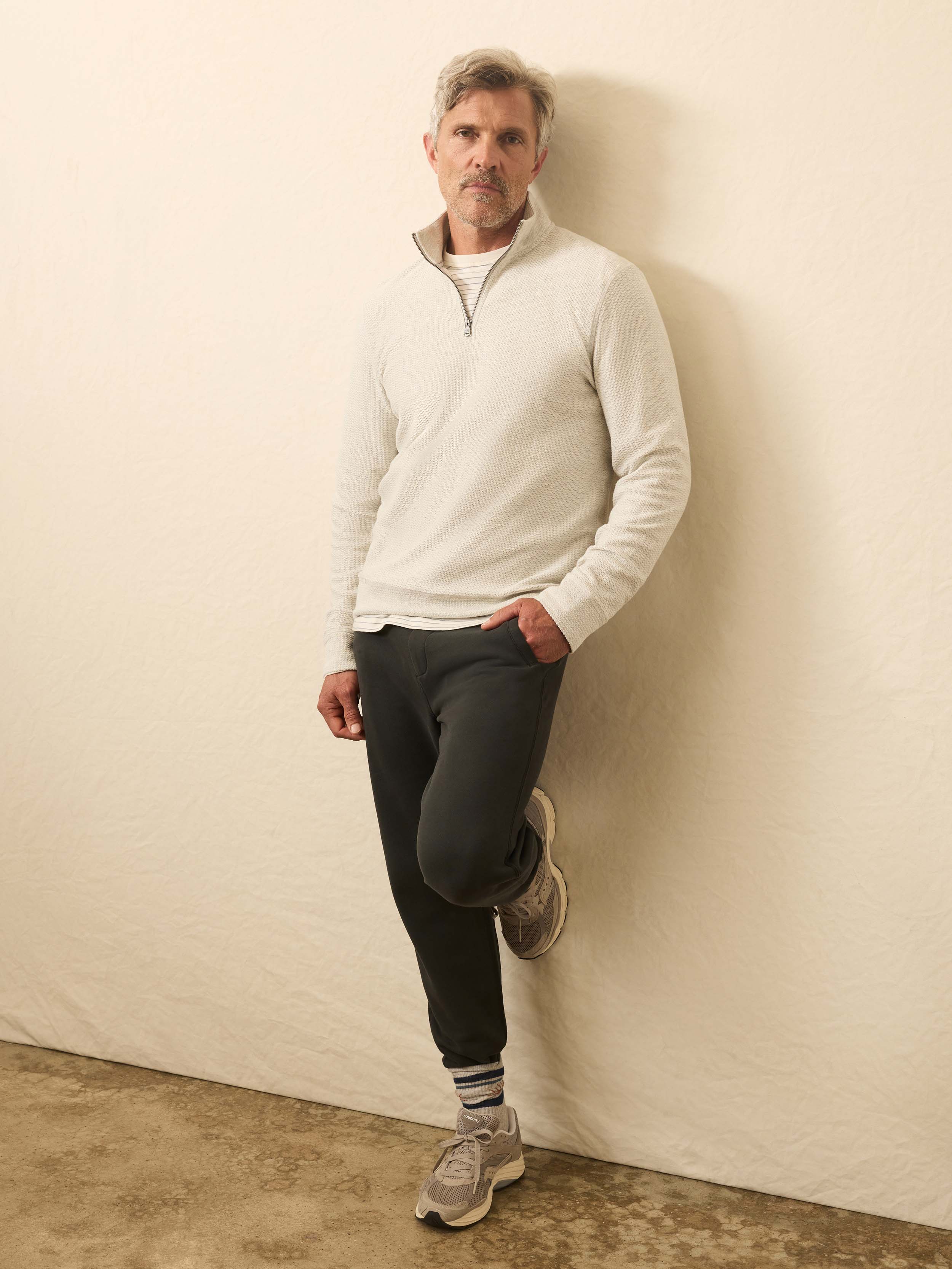 Textured Knit Quarter Zip - Snow Grey Heather