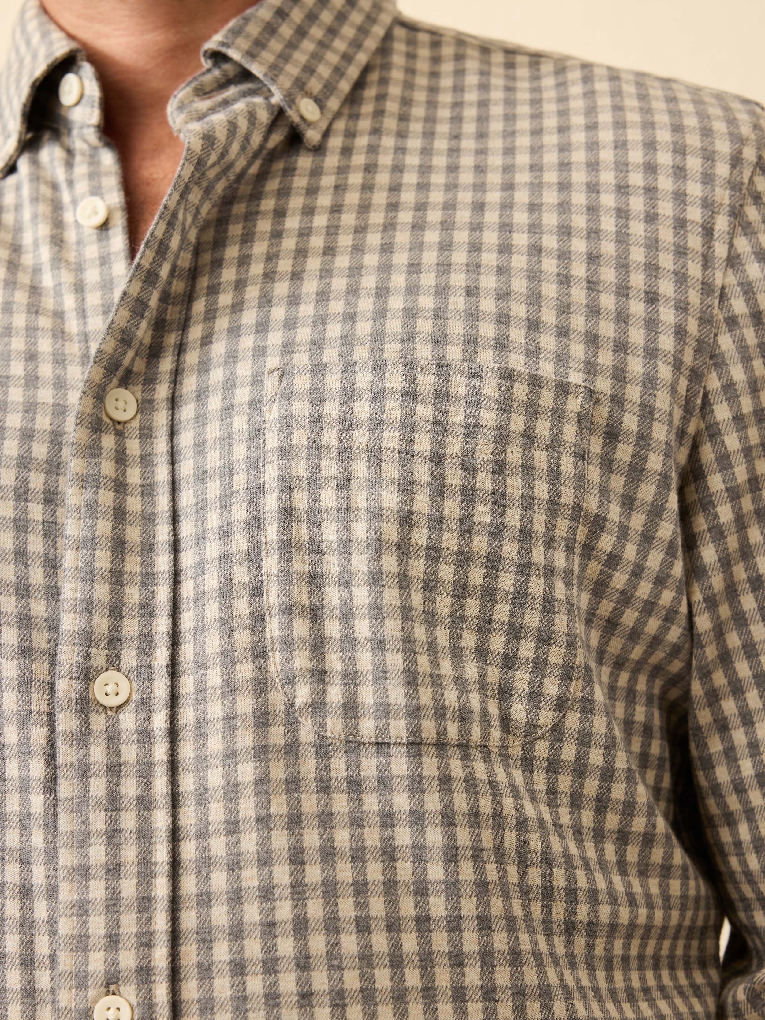 Coastline Knit Shirt - Fox Grey Gingham