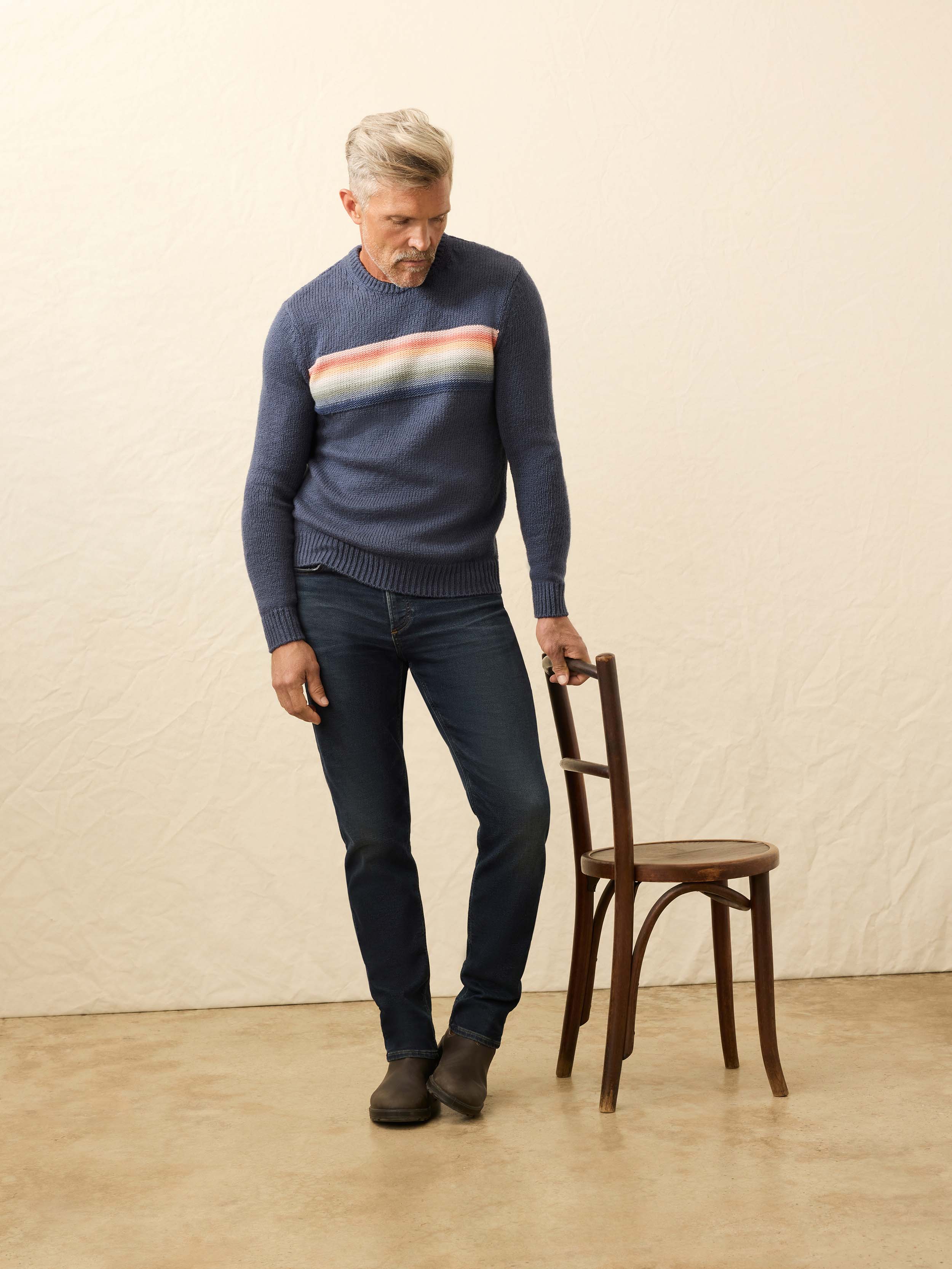 Heirloom Crewneck Sweater - Navy Lake Torch Stripe