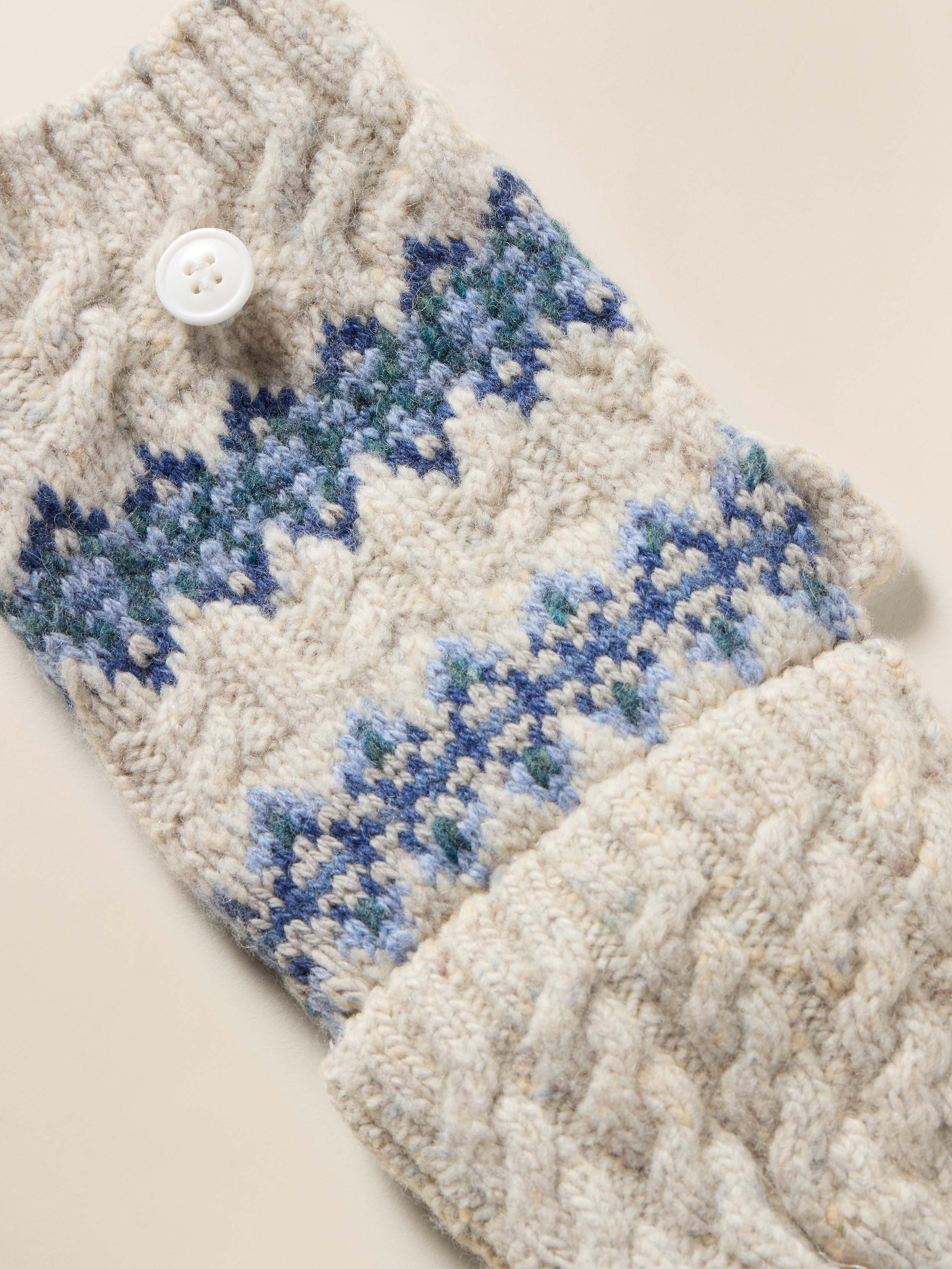 Highland Fairisle Pop Top Mitten - Snow