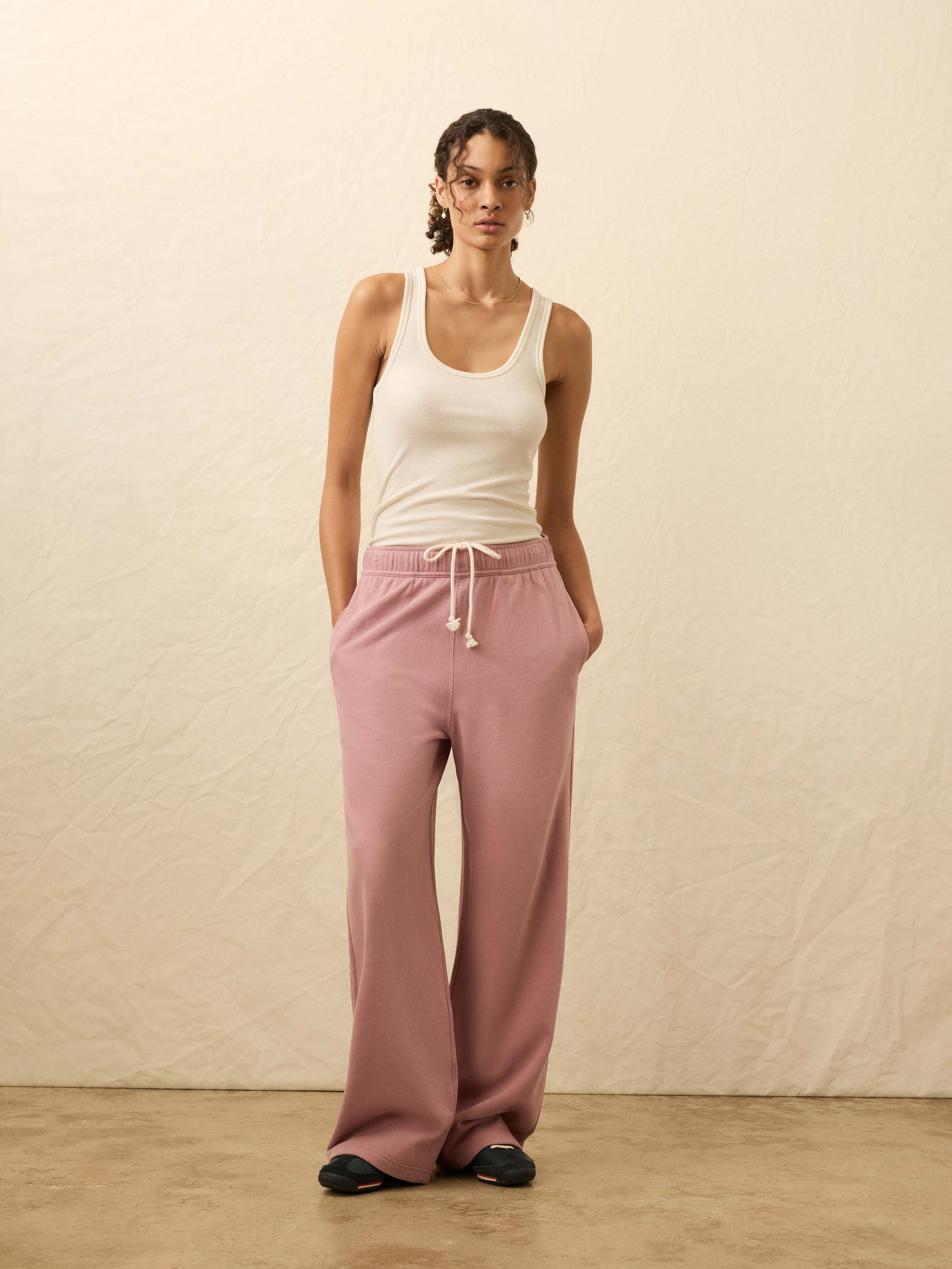 High Standard Fleece Wide Leg Sweatpant - Nostalgia Rose