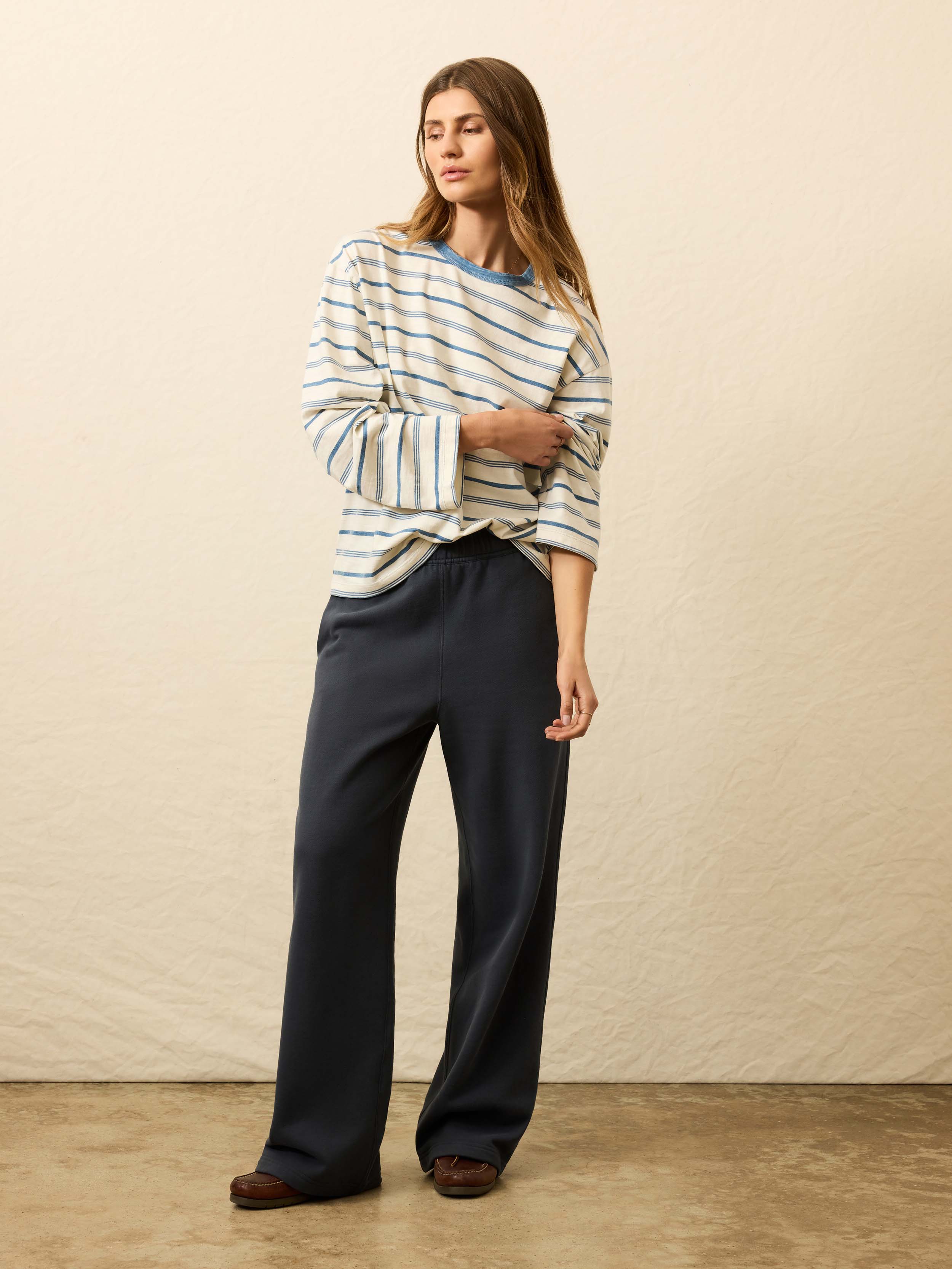 Sunwashed Long-Sleeve Retro Tee - Indigo Tidelines