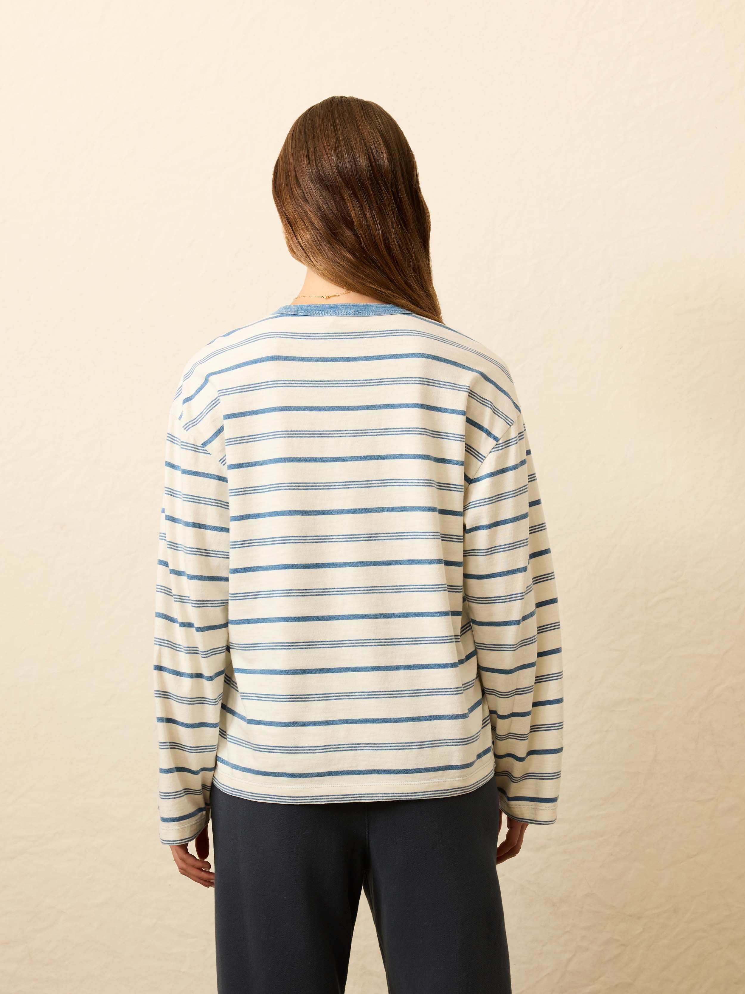 Sunwashed Long-Sleeve Retro Tee - Indigo Tidelines