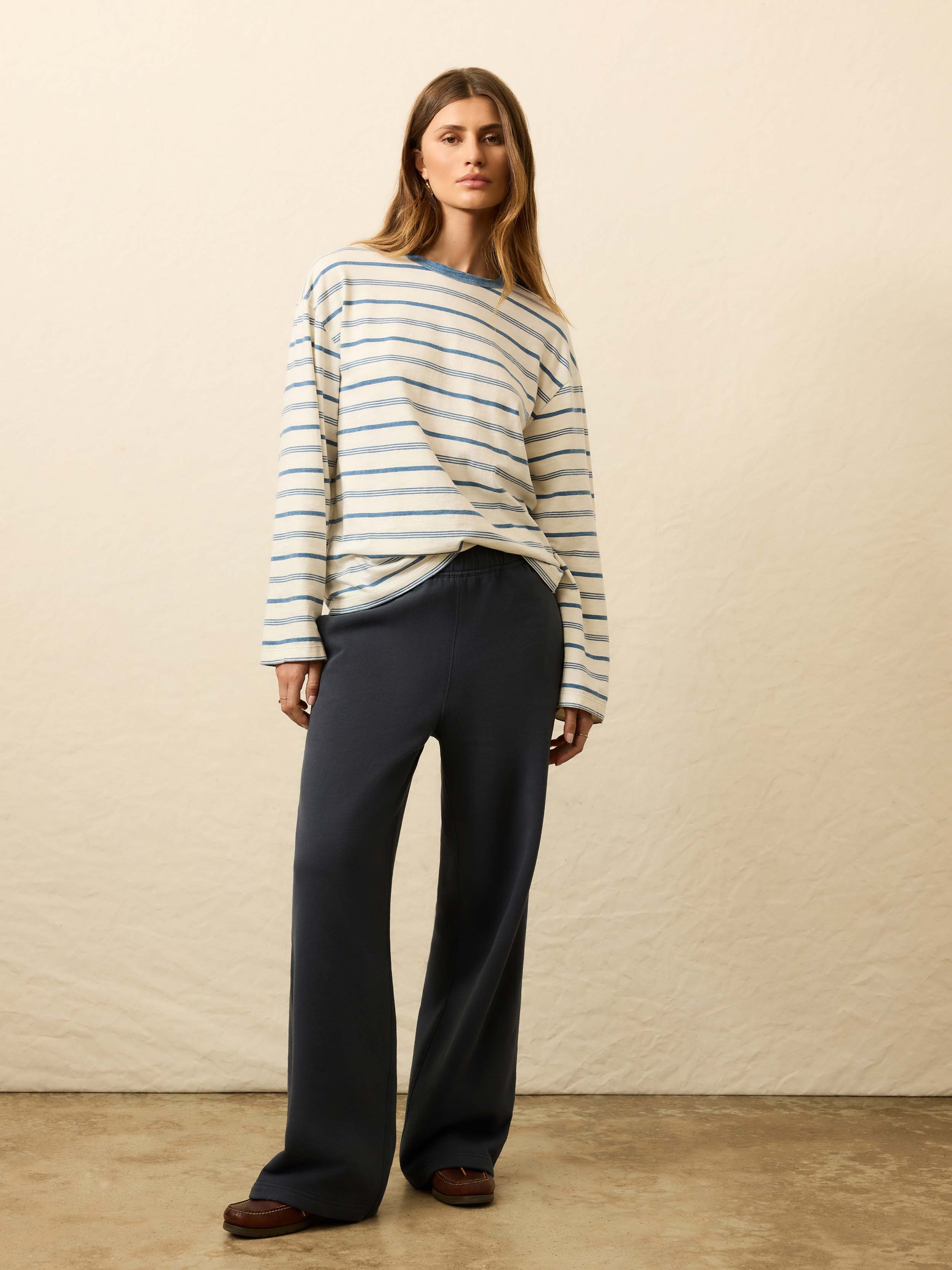 Sunwashed Long-Sleeve Retro Tee - Indigo Tidelines