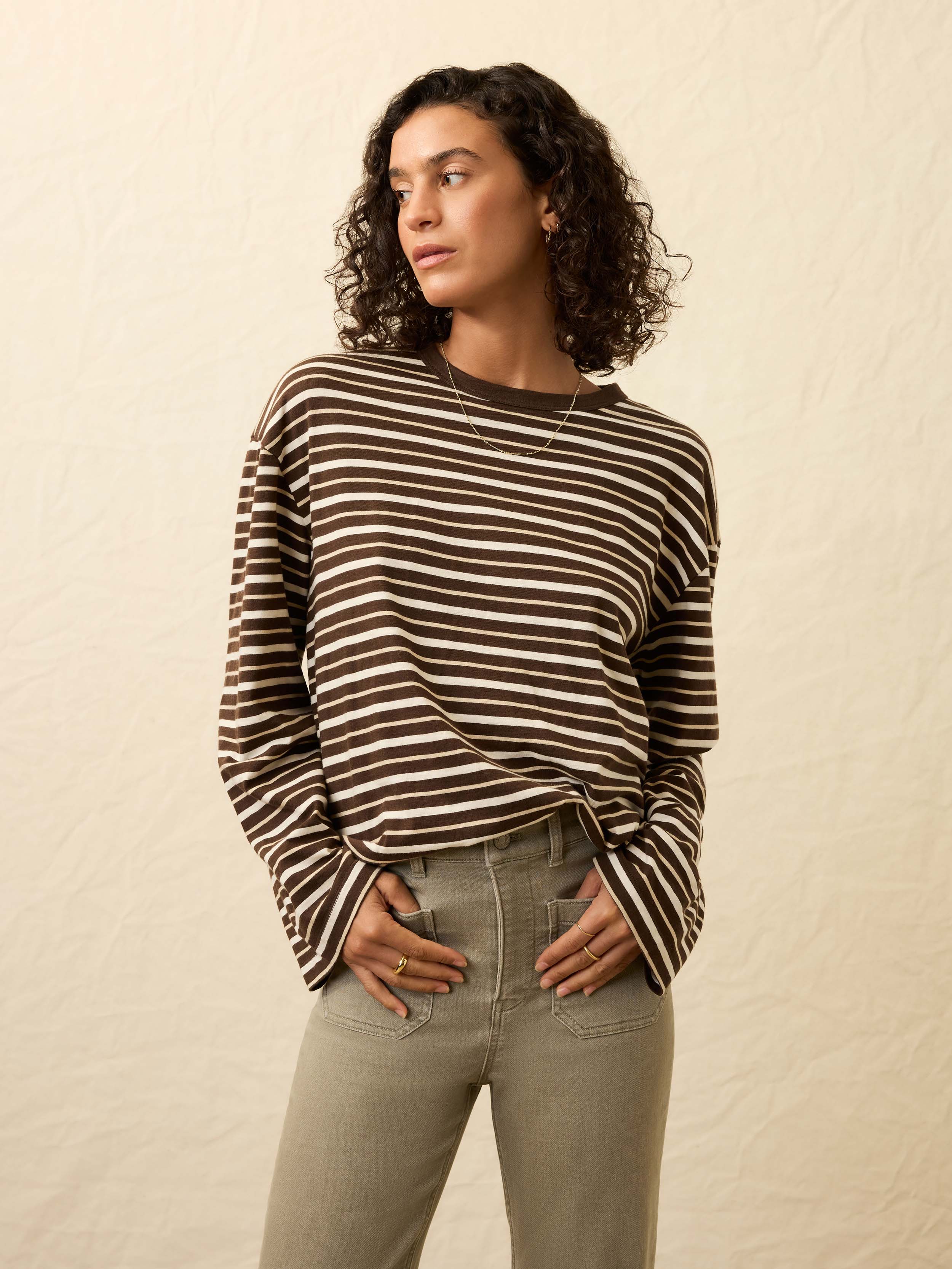Sunwashed Long-Sleeve Retro Tee - Sand Drift Stripe