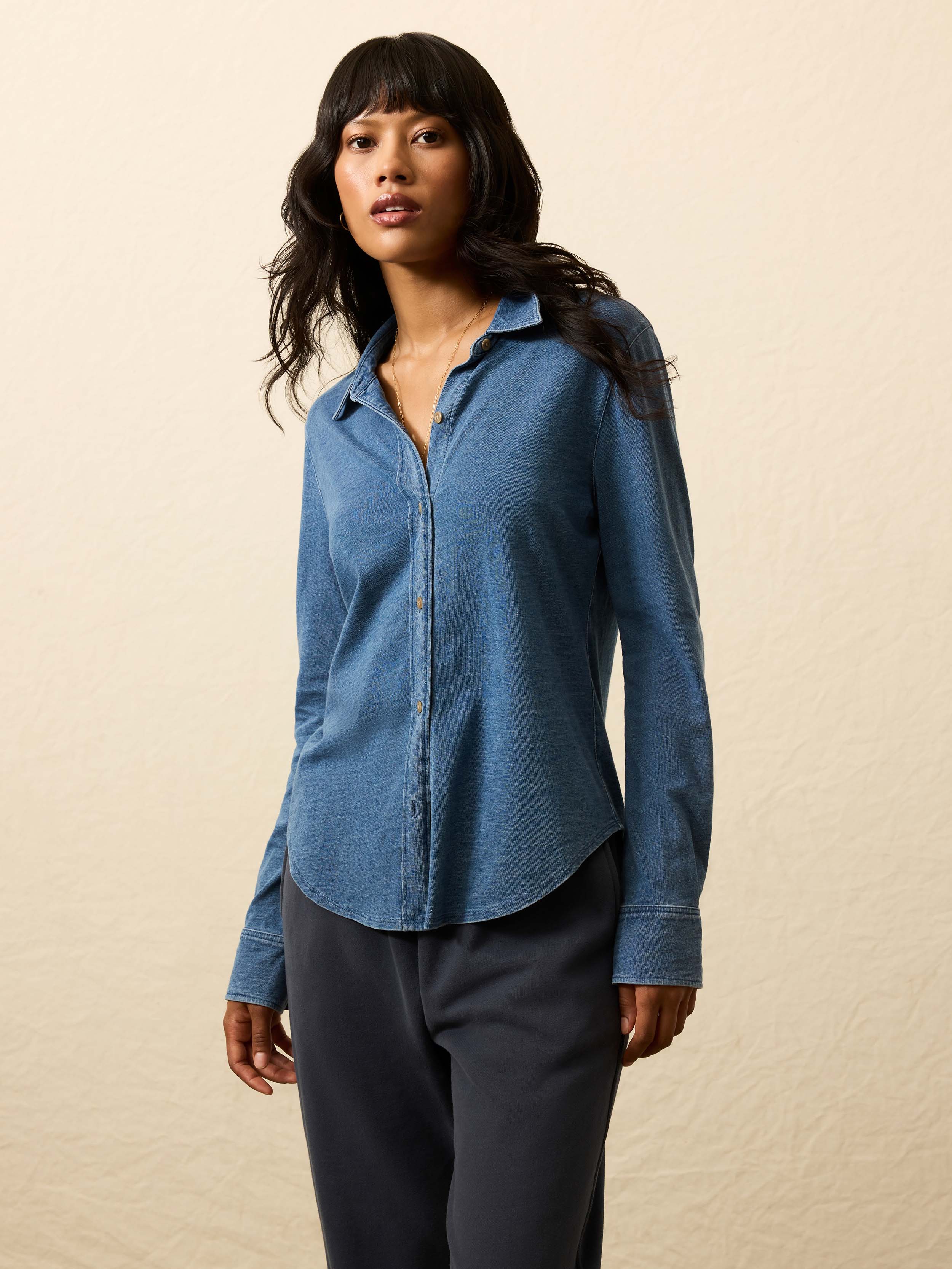 Sunwashed Knit Shirt - Medium Indigo Wash