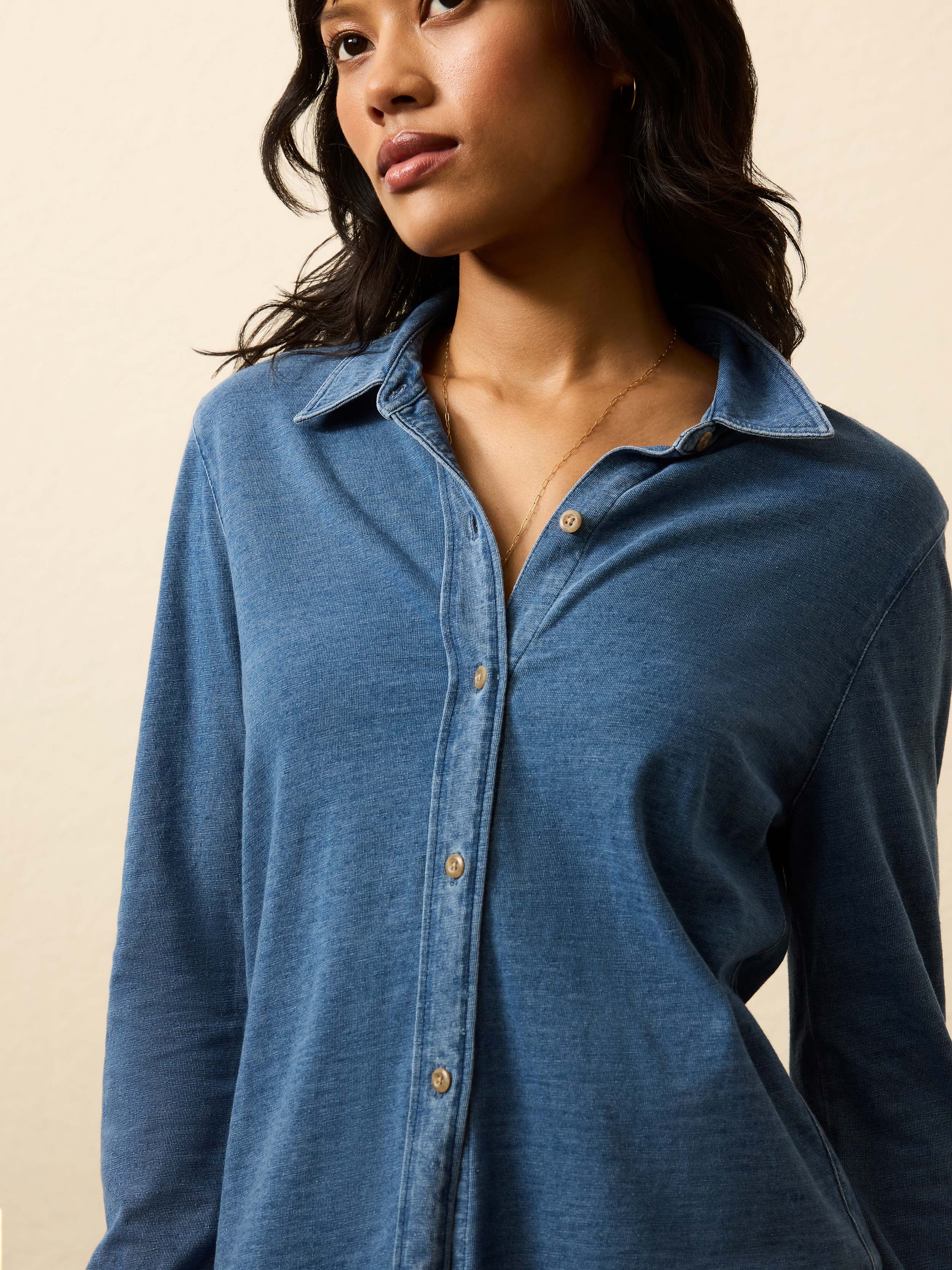 Sunwashed Knit Shirt - Medium Indigo Wash