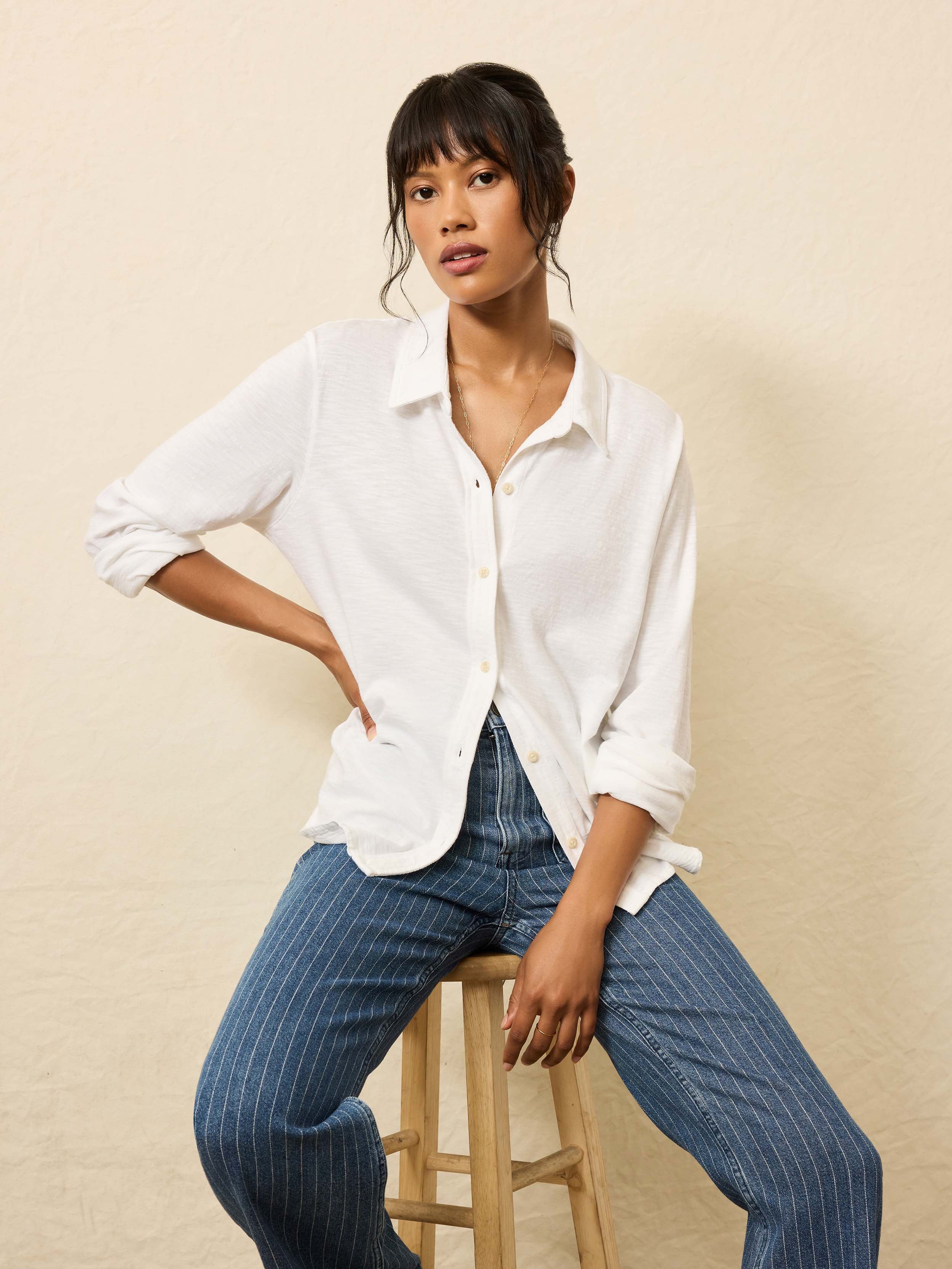 Sunwashed Regenerative Cotton Knit Shirt - White