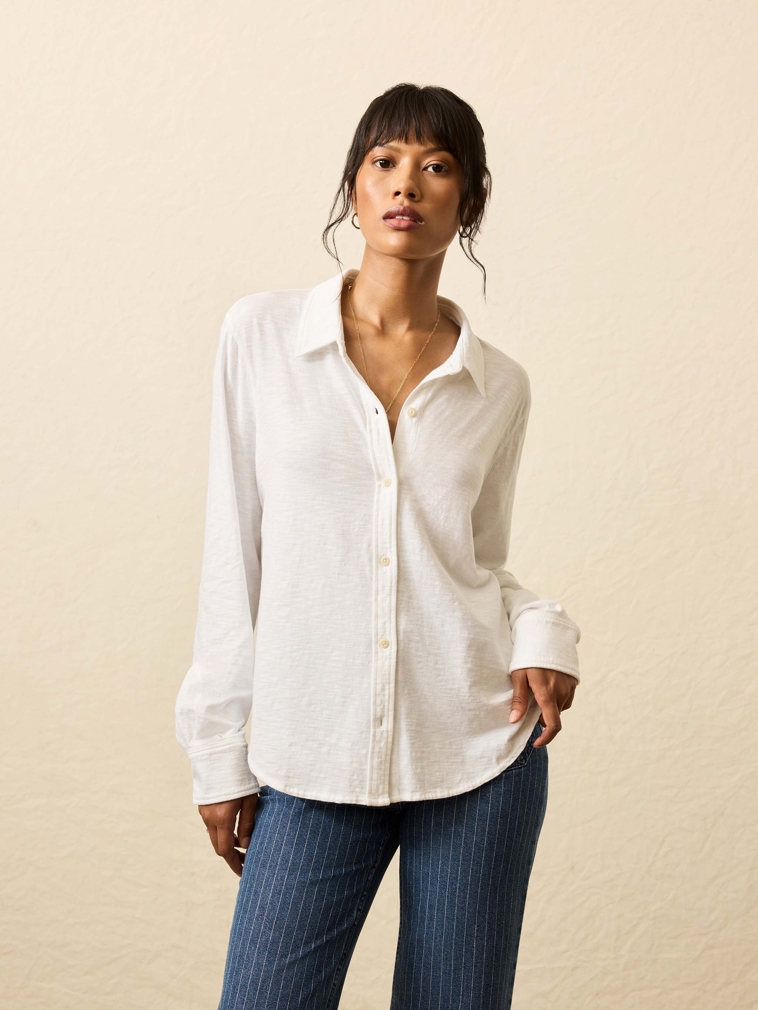 Sunwashed Regenerative Cotton Knit Shirt - White