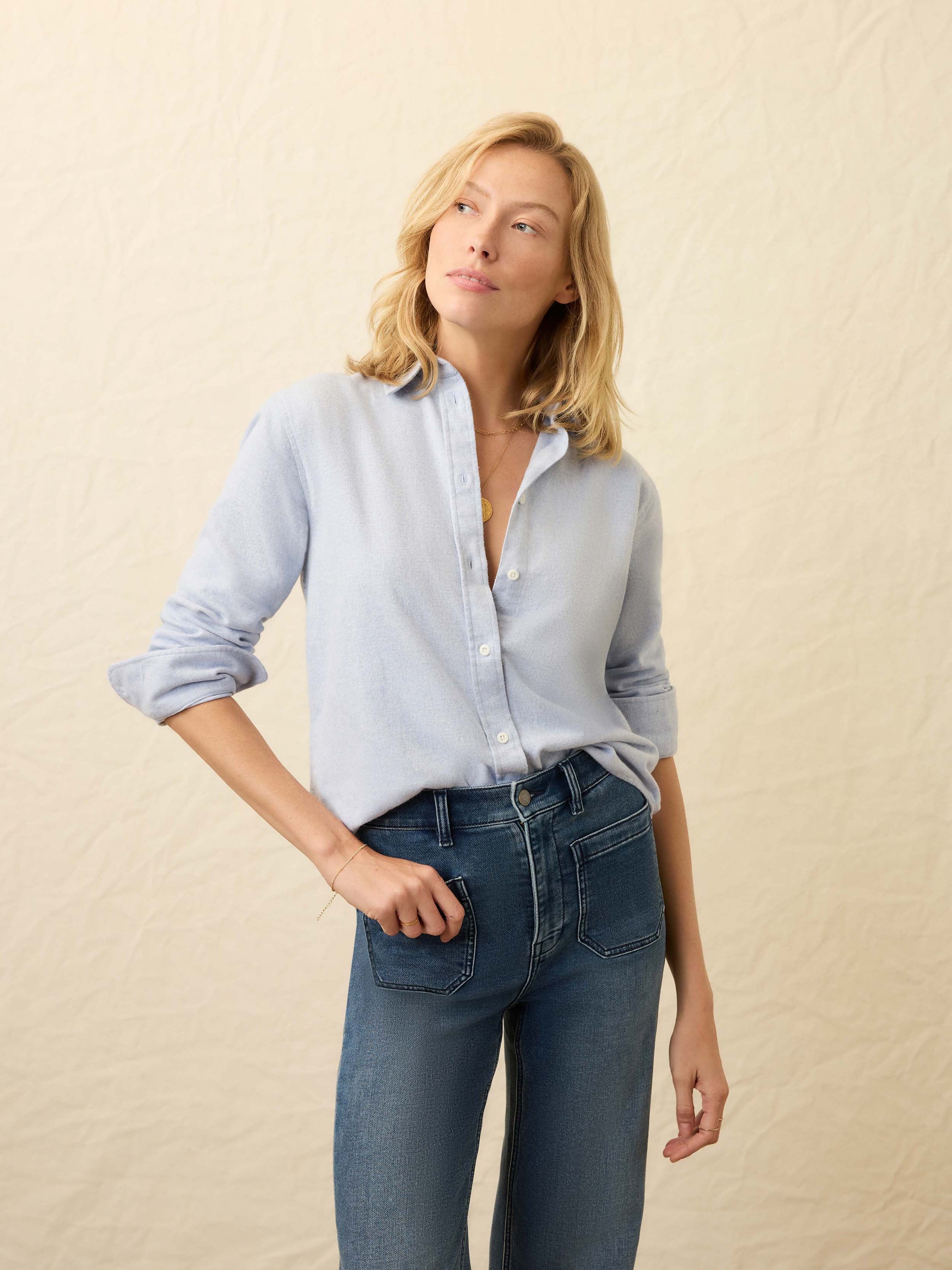 Nazare Flannel Relaxed Shirt - Amorosa Blue