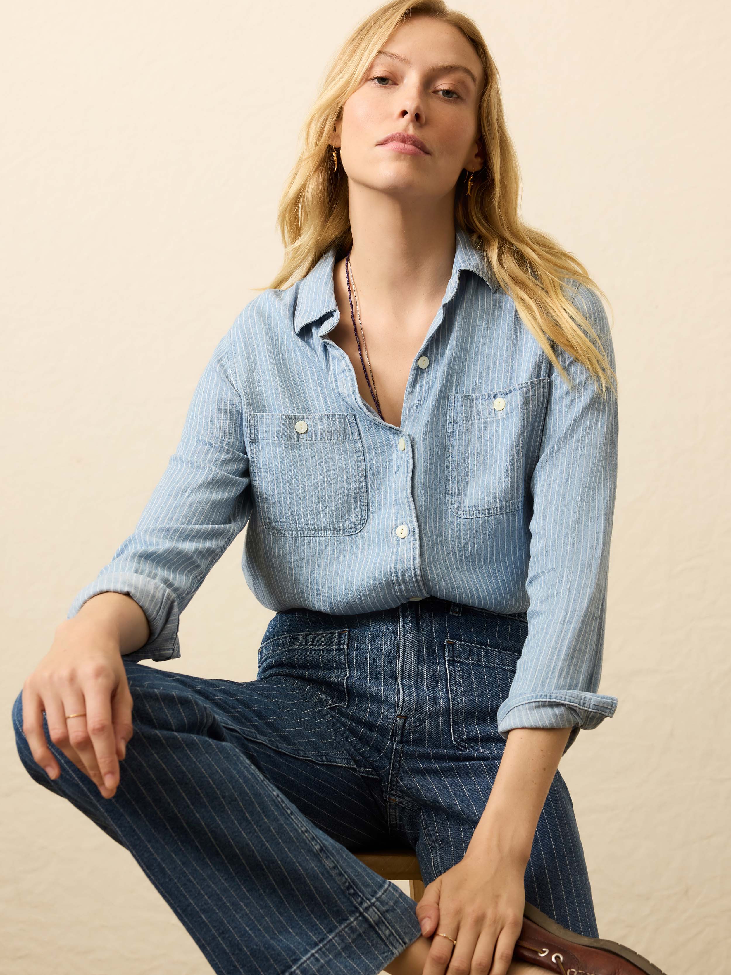 Tried & True Chambray Shirt - Bluewater Stripe Wash