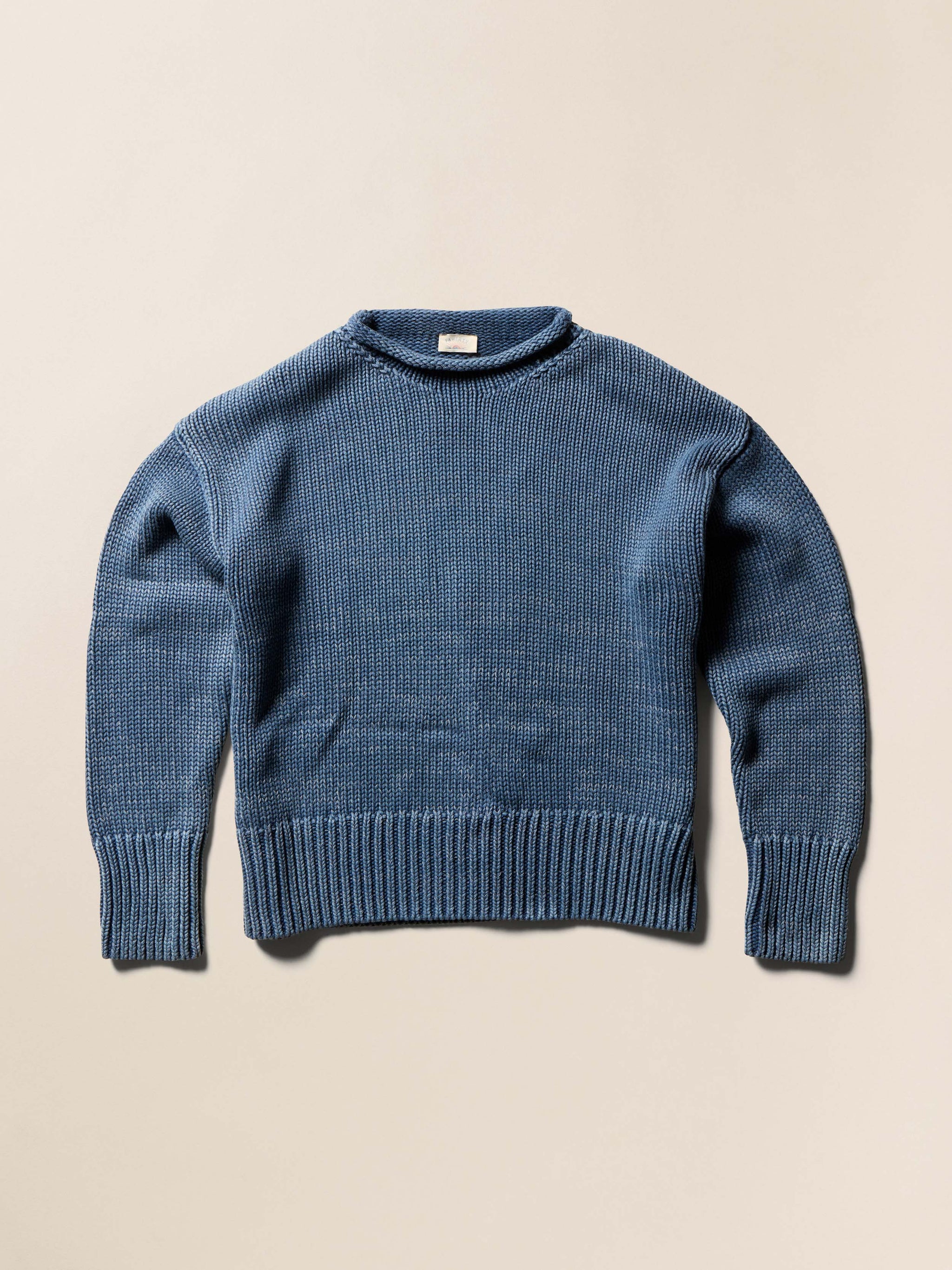 Sunwashed Cotton Roll Neck Sweater - Blue