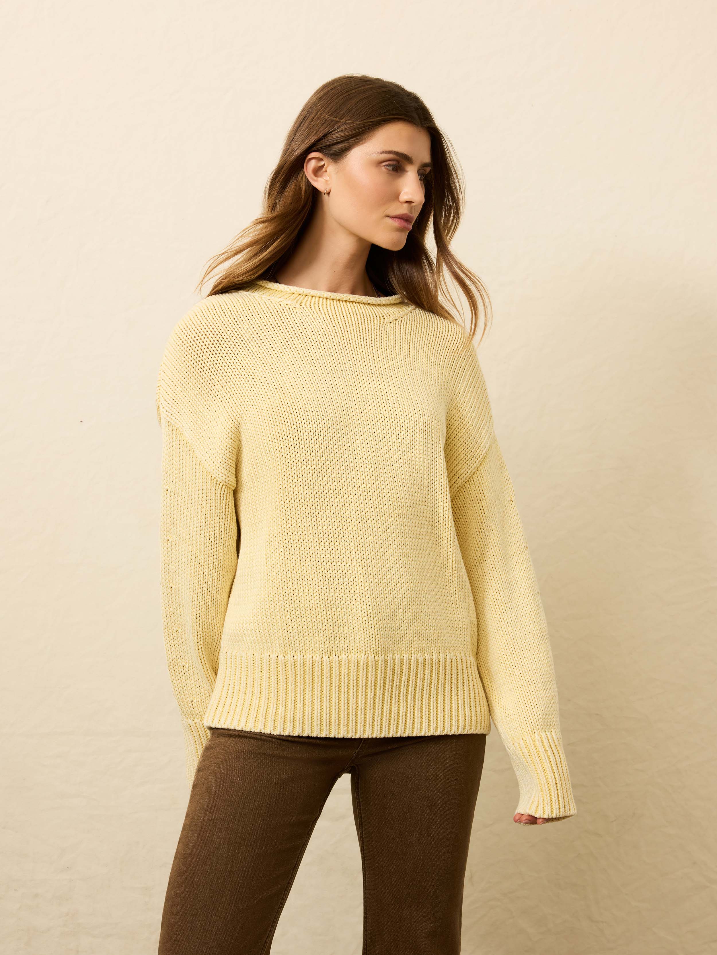Sunwashed Cotton Roll Neck Sweater - Lemon Sorbet