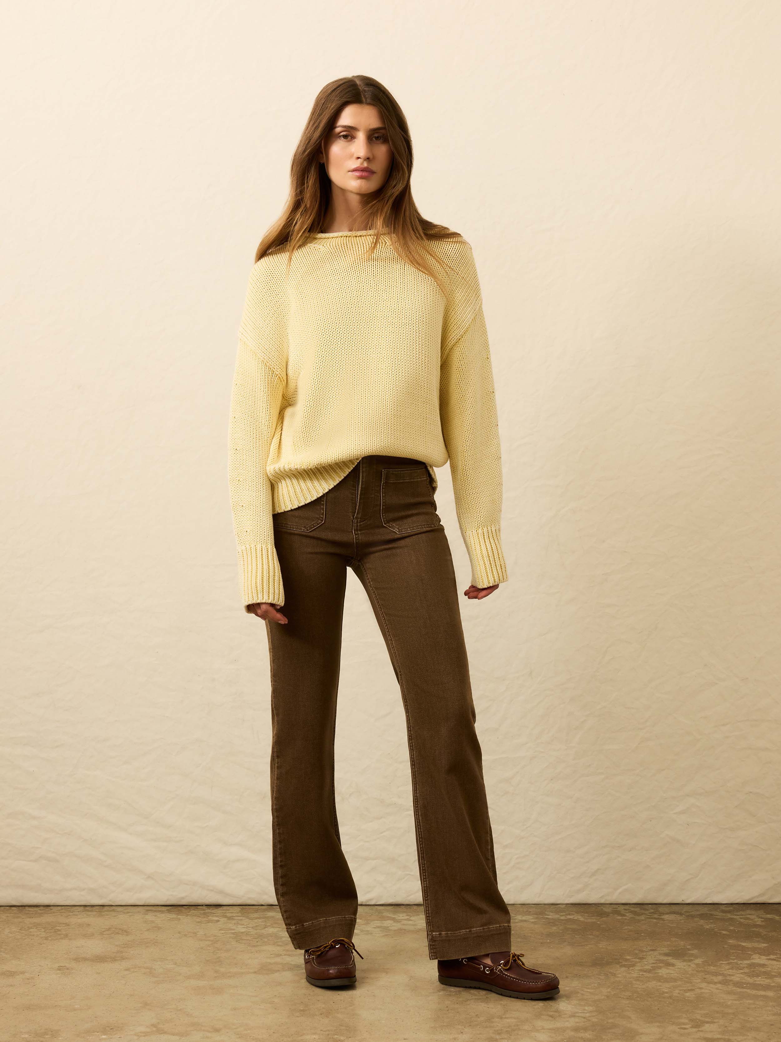 Sunwashed Cotton Roll Neck Sweater - Lemon Sorbet