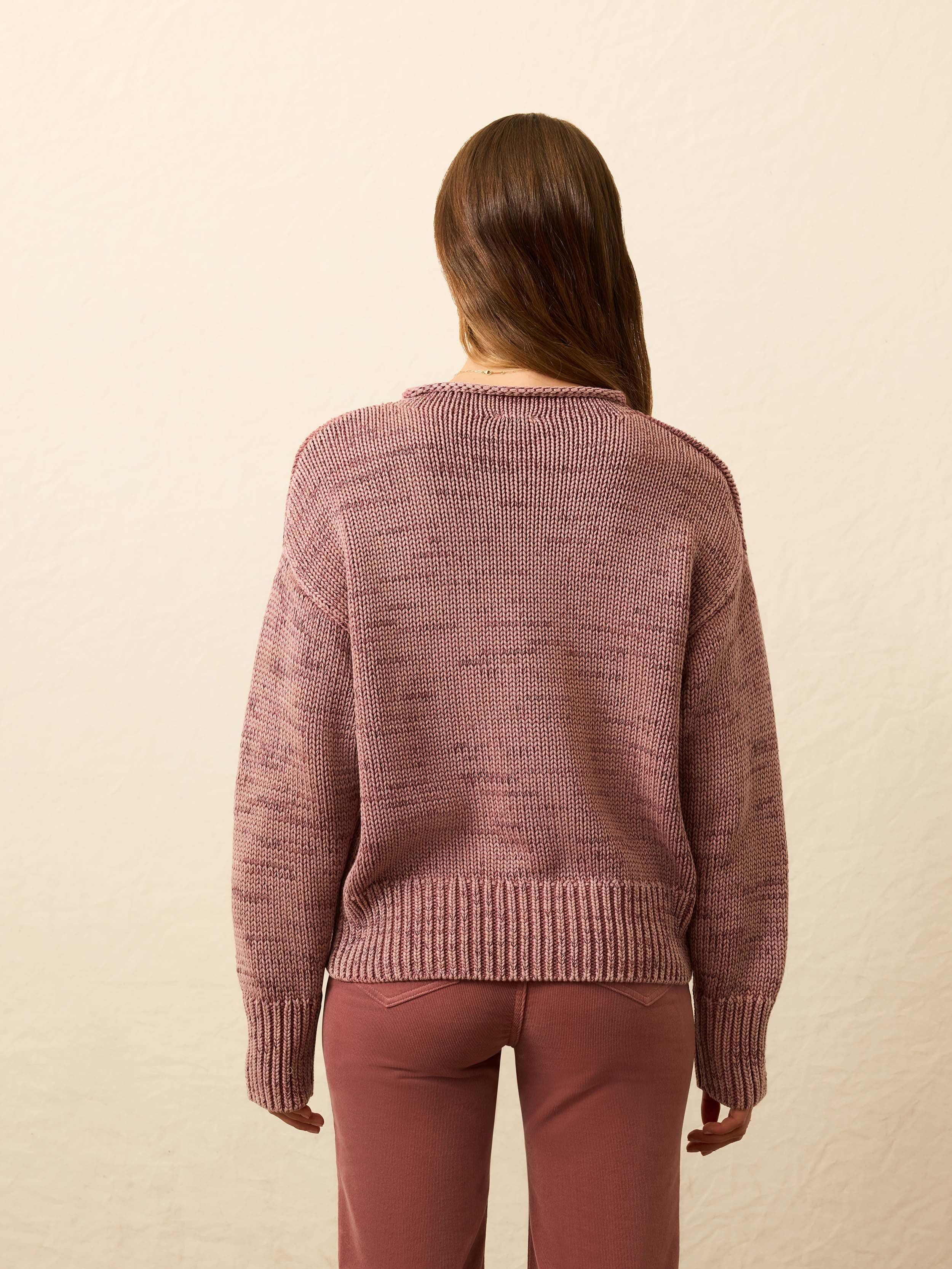 Sunwashed Cotton Roll Neck Sweater - Nostalgia Rose
