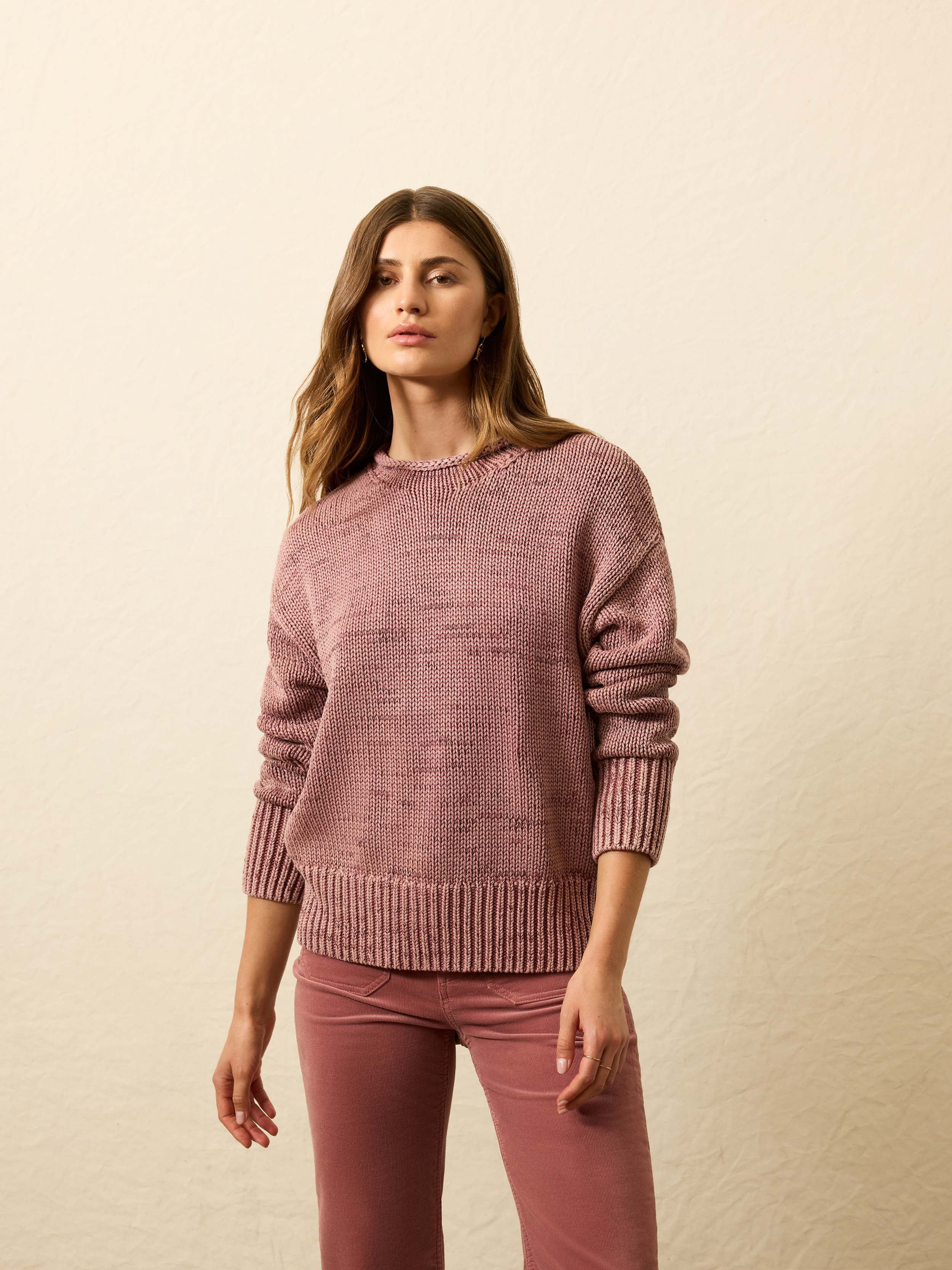 Sunwashed Cotton Roll Neck Sweater - Nostalgia Rose
