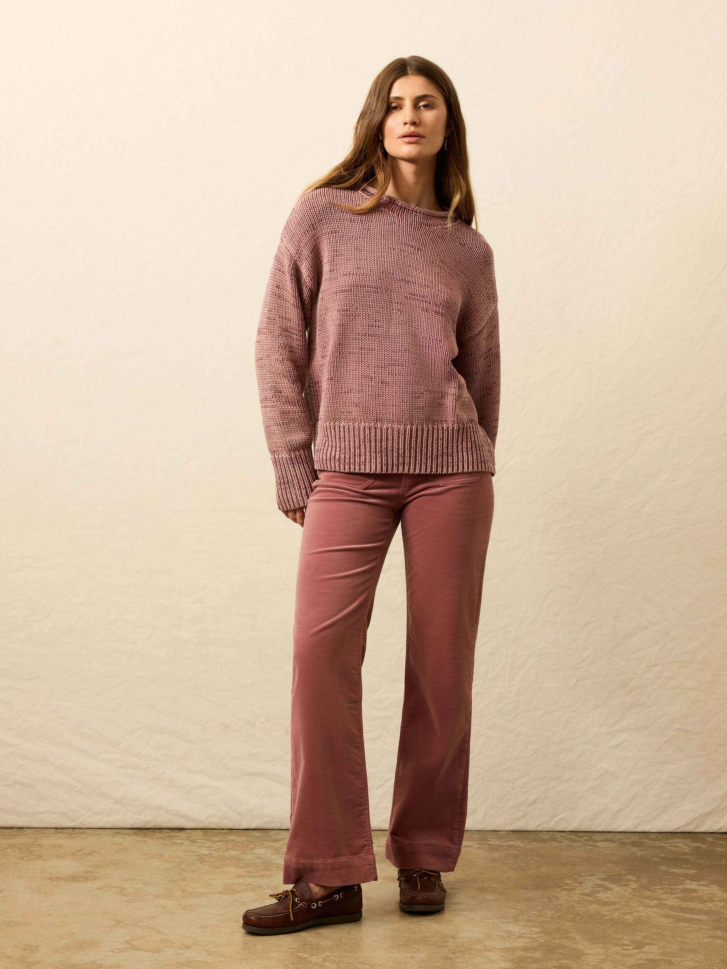 Sunwashed Cotton Roll Neck Sweater - Nostalgia Rose