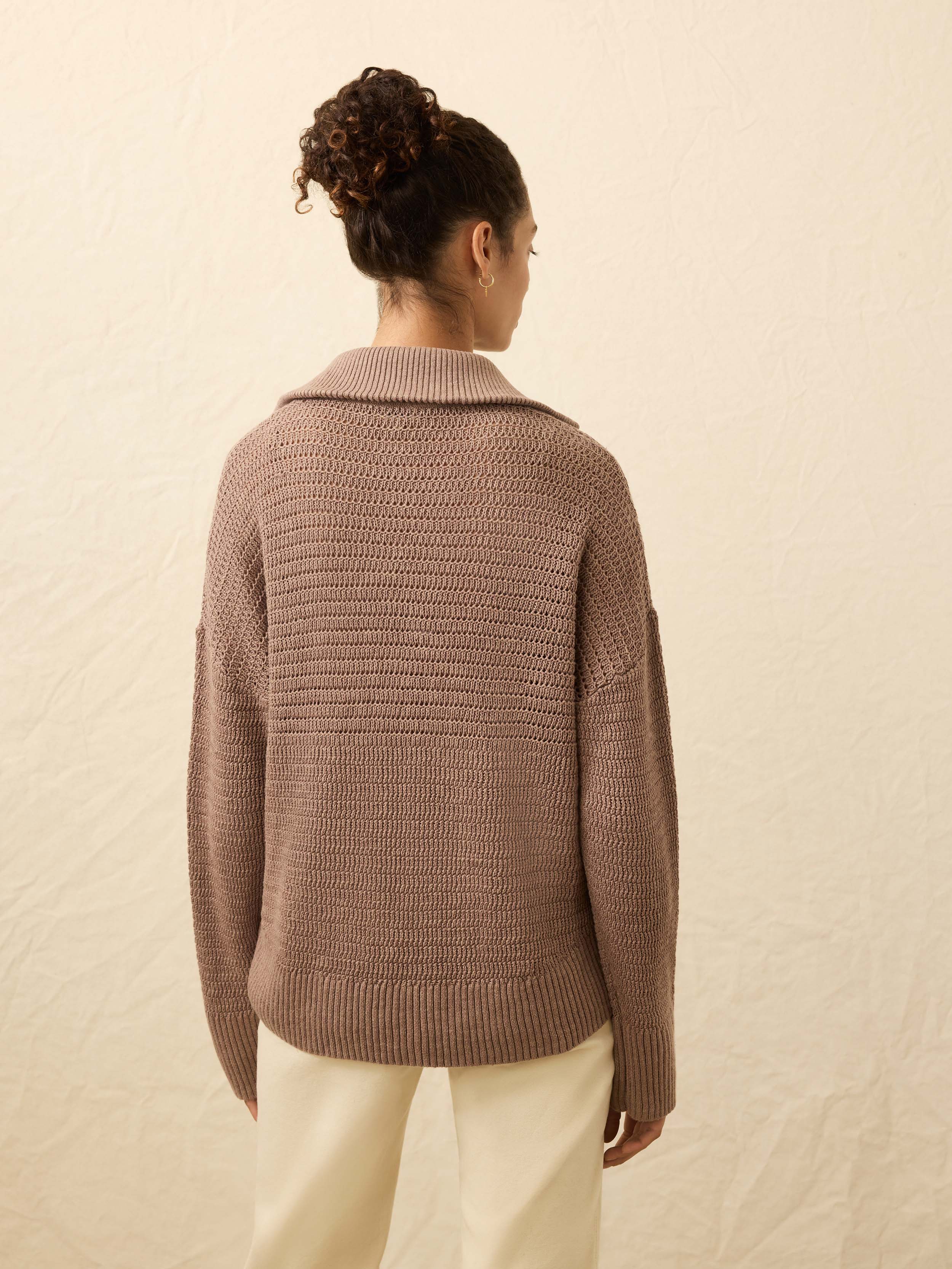 Miramar Linen Quarter Zip - Wood Smoke