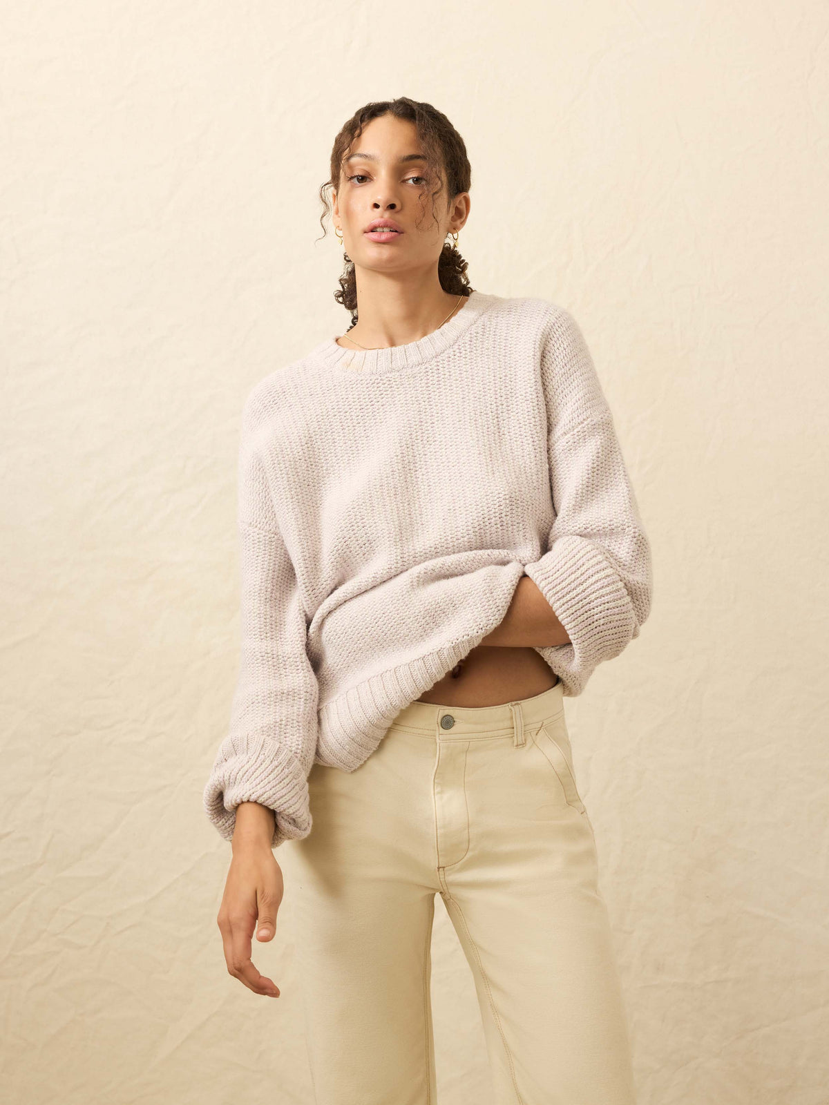 Heirloom Cotton Relaxed Crew - Seafog Stripe | Faherty Brand display picture 1