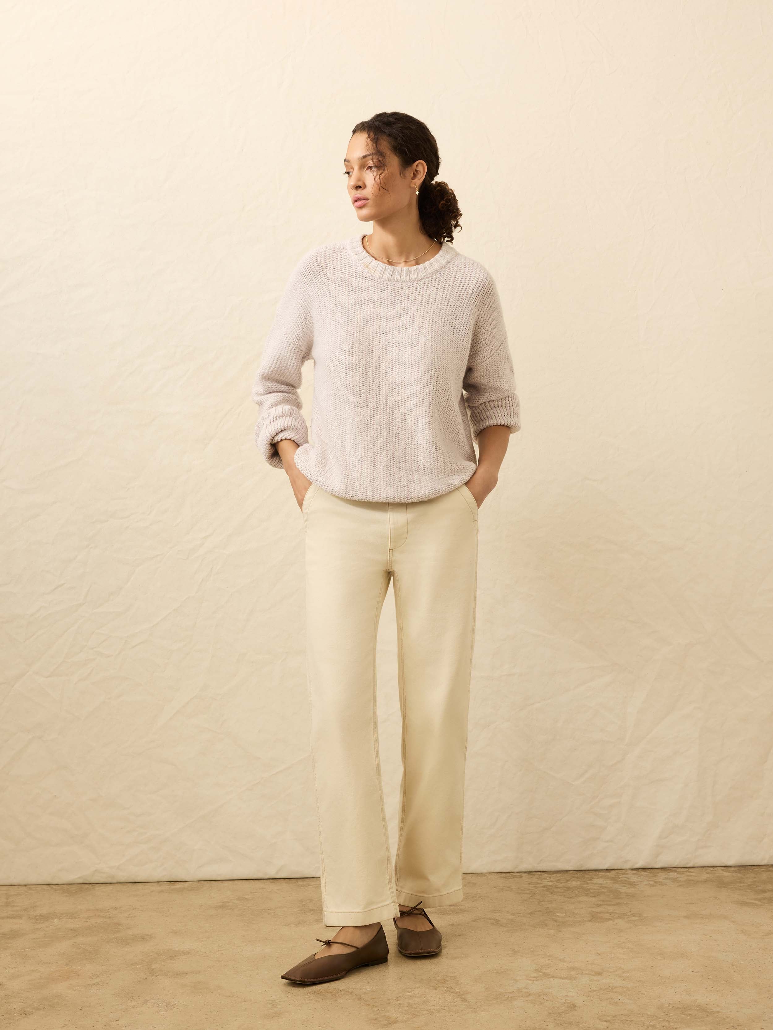 Heirloom Cotton Relaxed Crew - Seafog Stripe