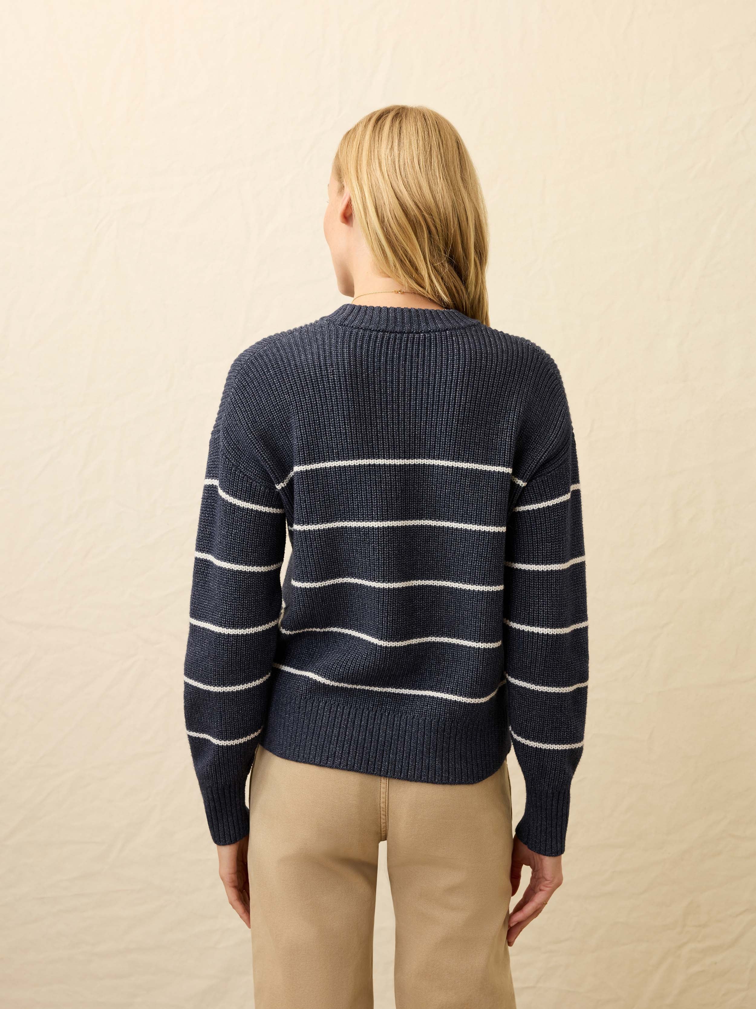 Sunwashed Cotton Fisherman Sweater - Water Mill Stripe