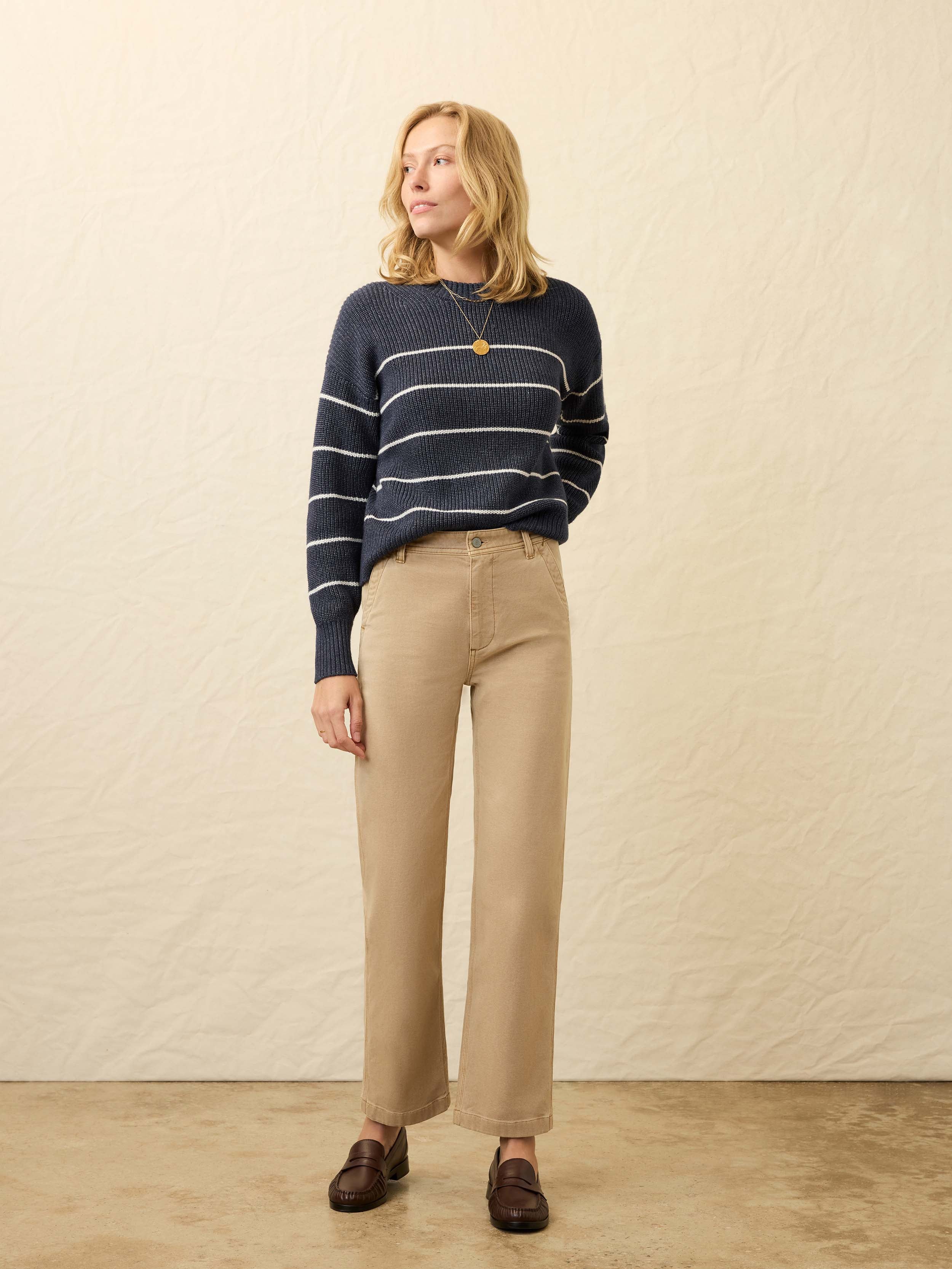 Sunwashed Cotton Fisherman Sweater - Water Mill Stripe