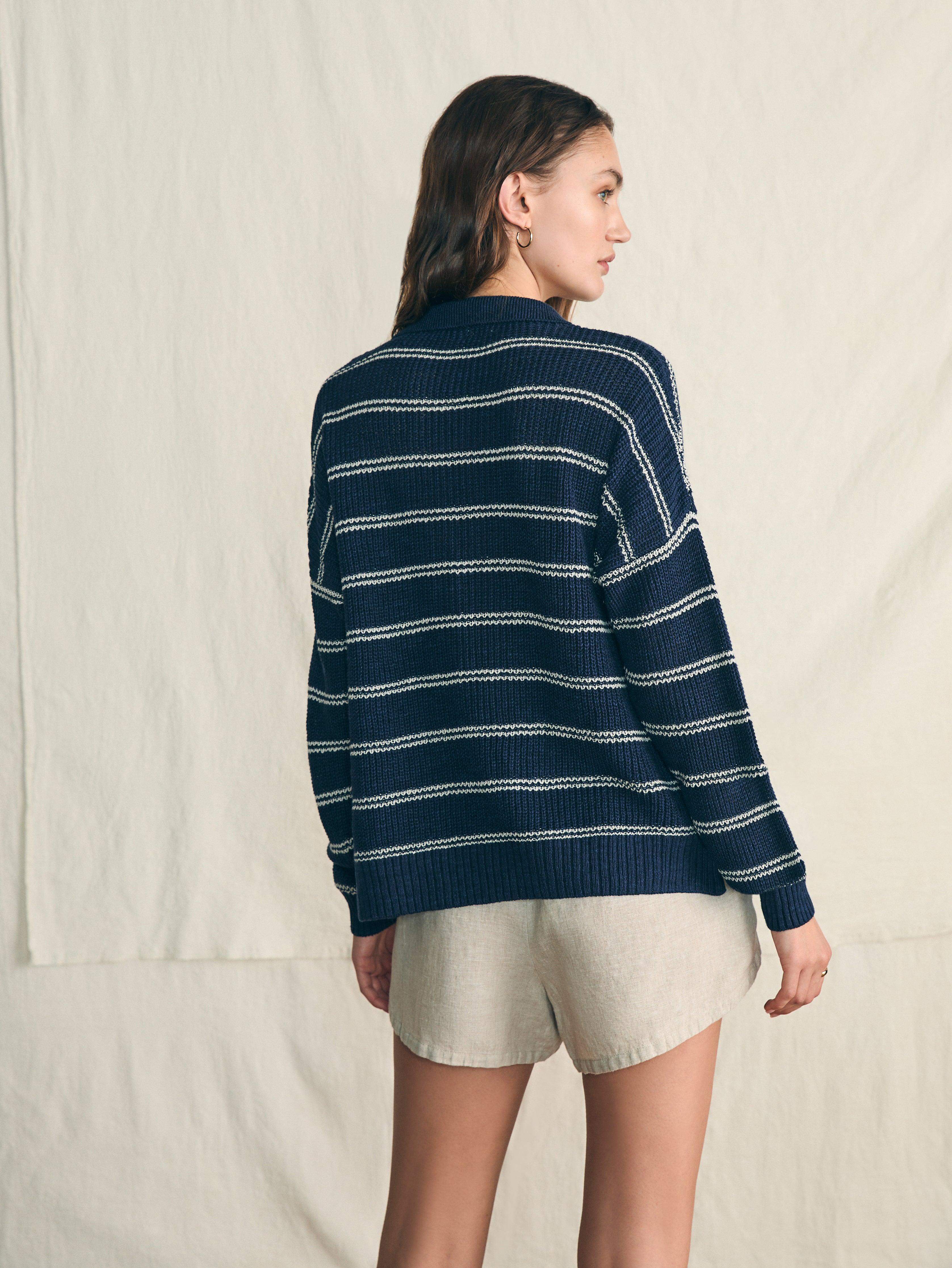 Miramar Linen Polo Sweater - Navy Mystic Stripe