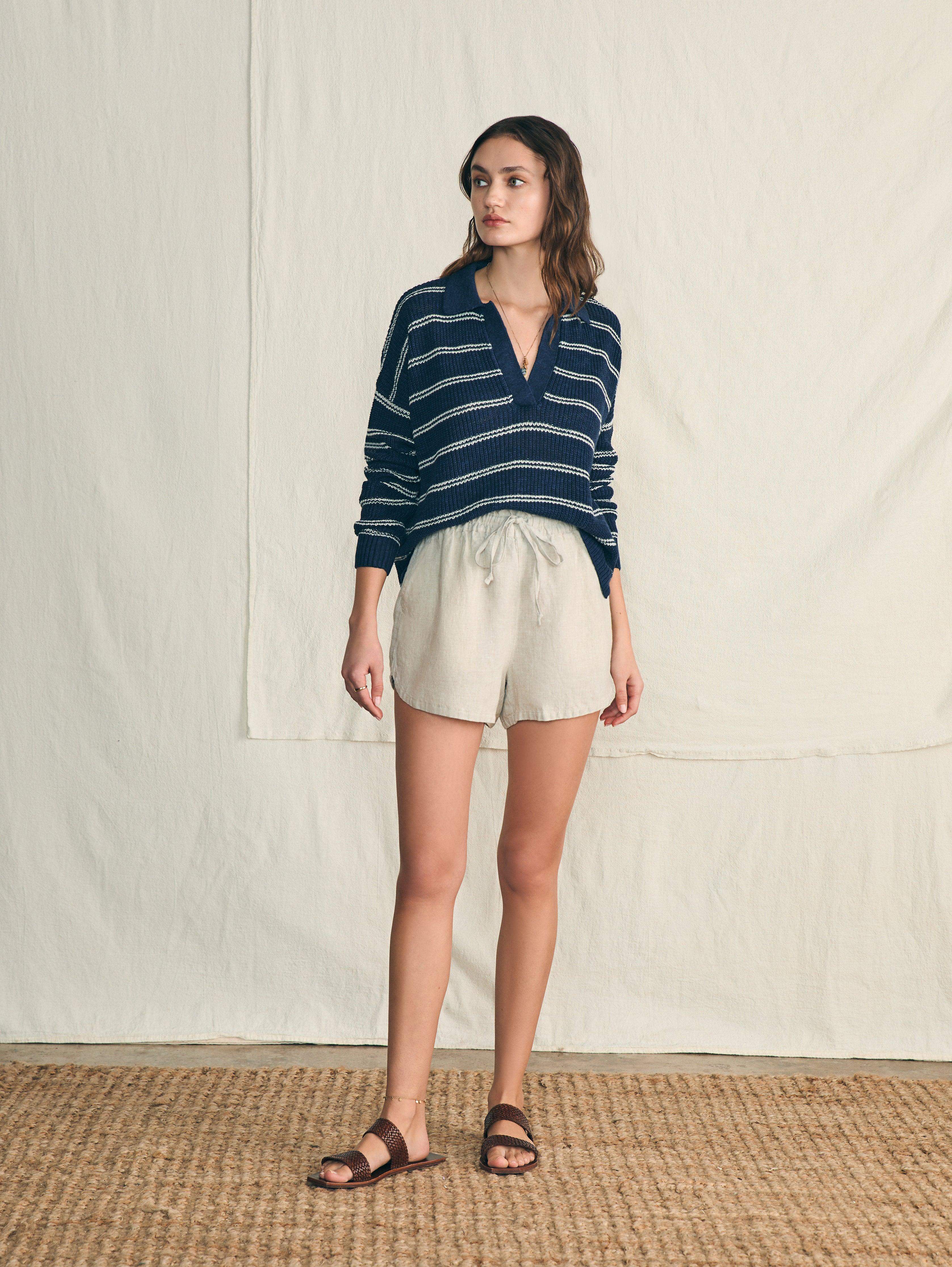 Miramar Linen Polo Sweater - Navy Mystic Stripe