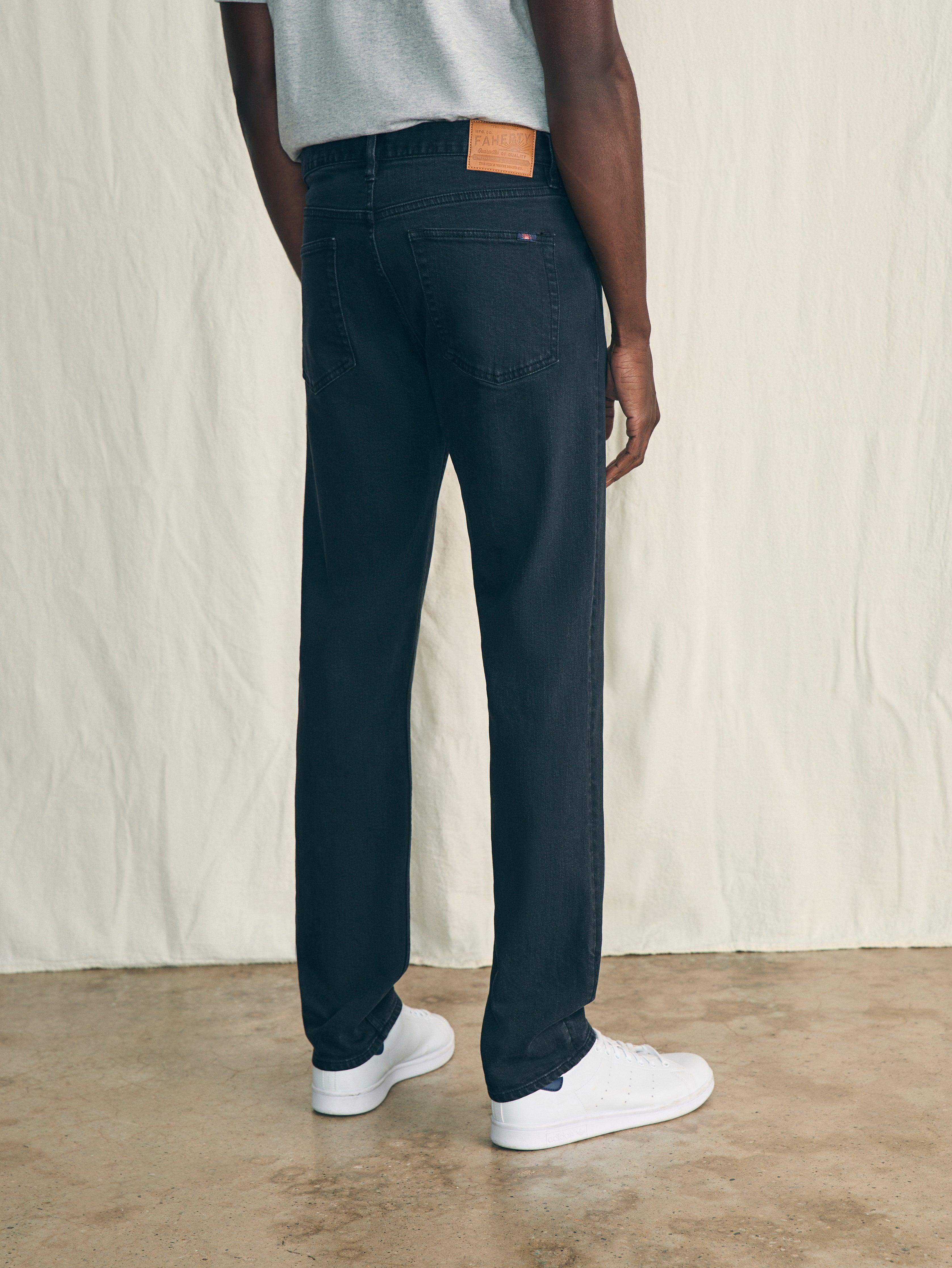 Organic Cotton Slim Straight Denim (34" Inseam) - Black Smoke Wash