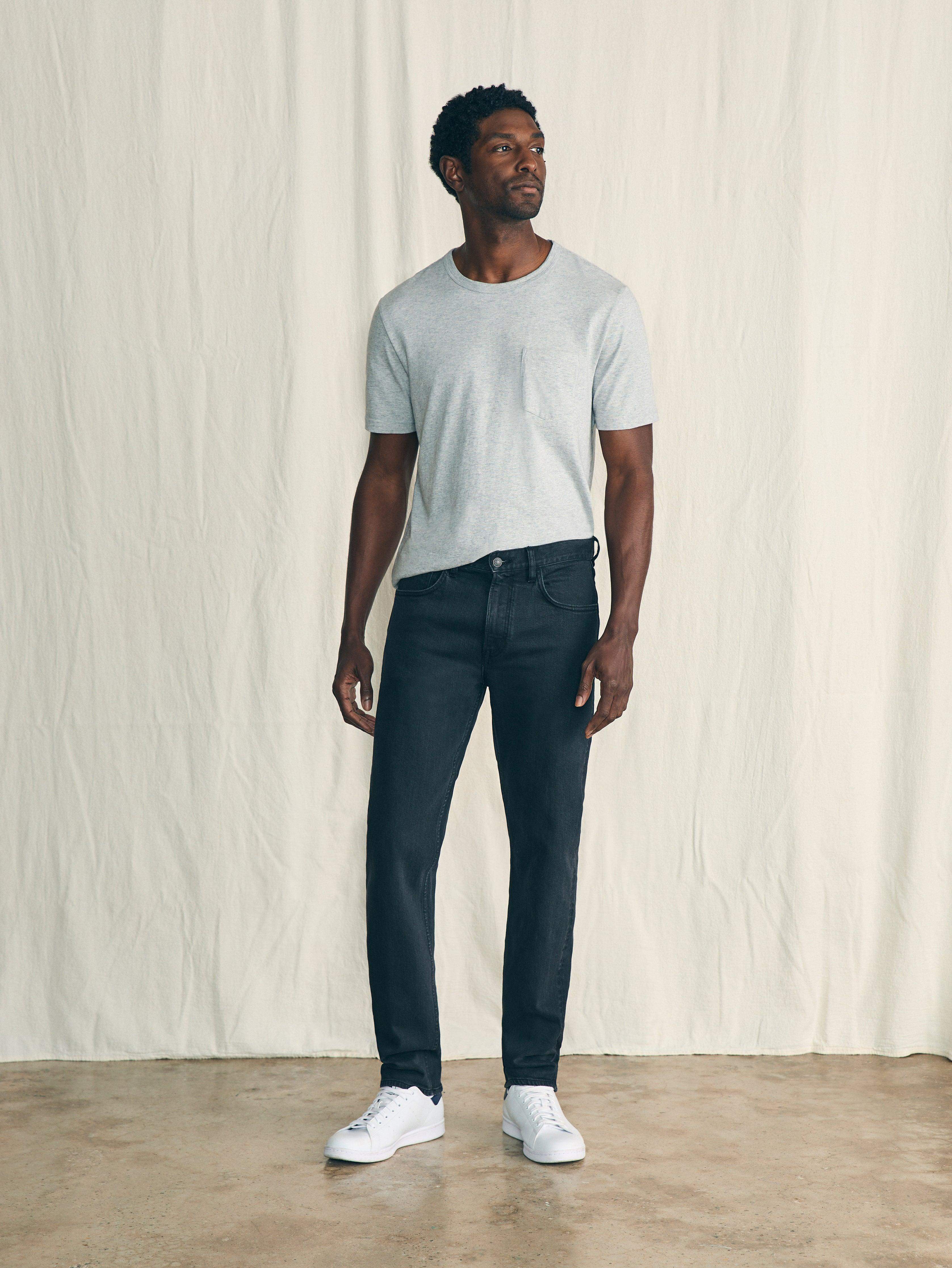 Organic Cotton Slim Straight Denim (34" Inseam) - Black Smoke Wash