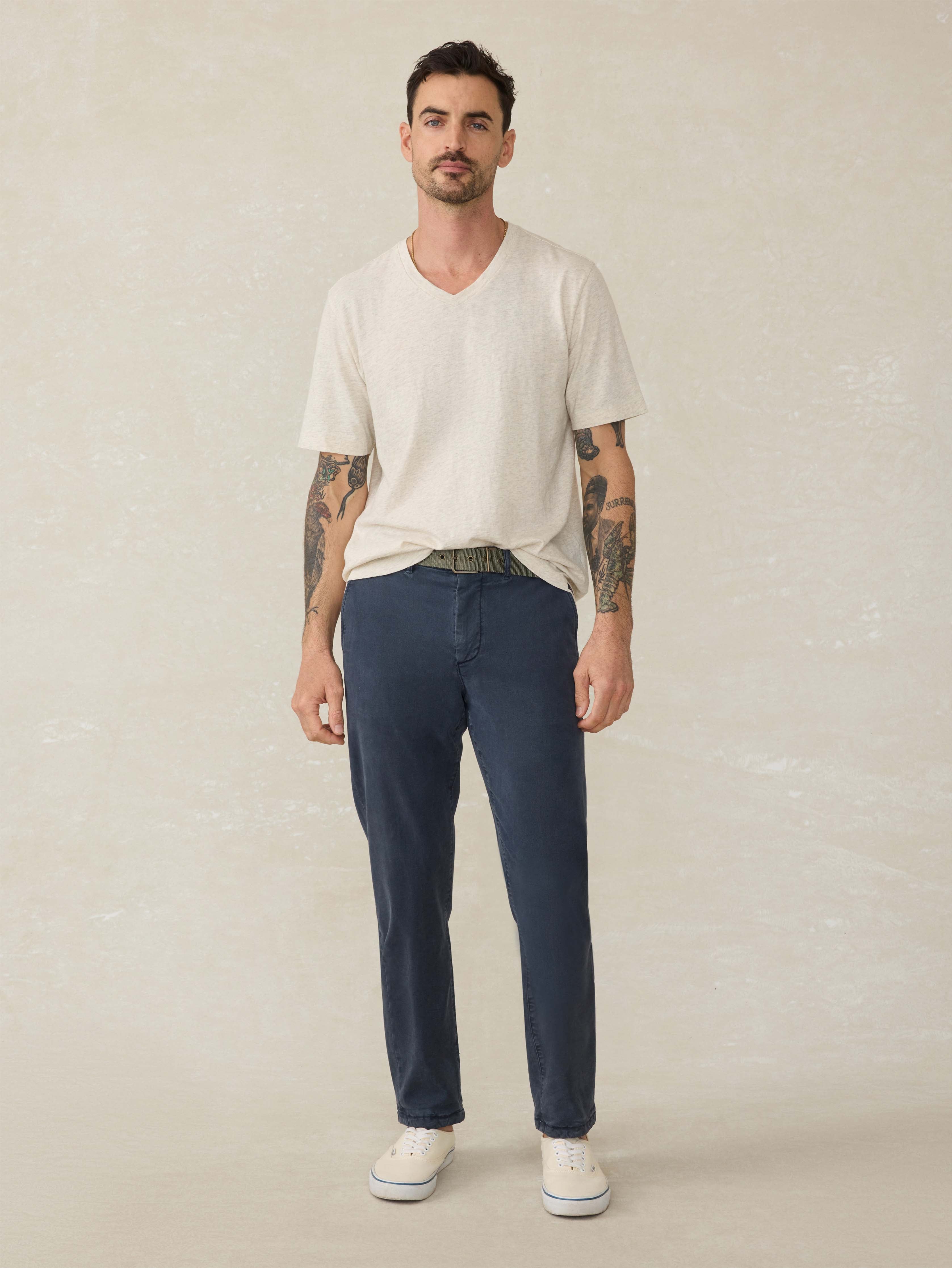 Short-Sleeve Sunwashed Regenerative Cotton V-Neck Tee - Island Dune Heather