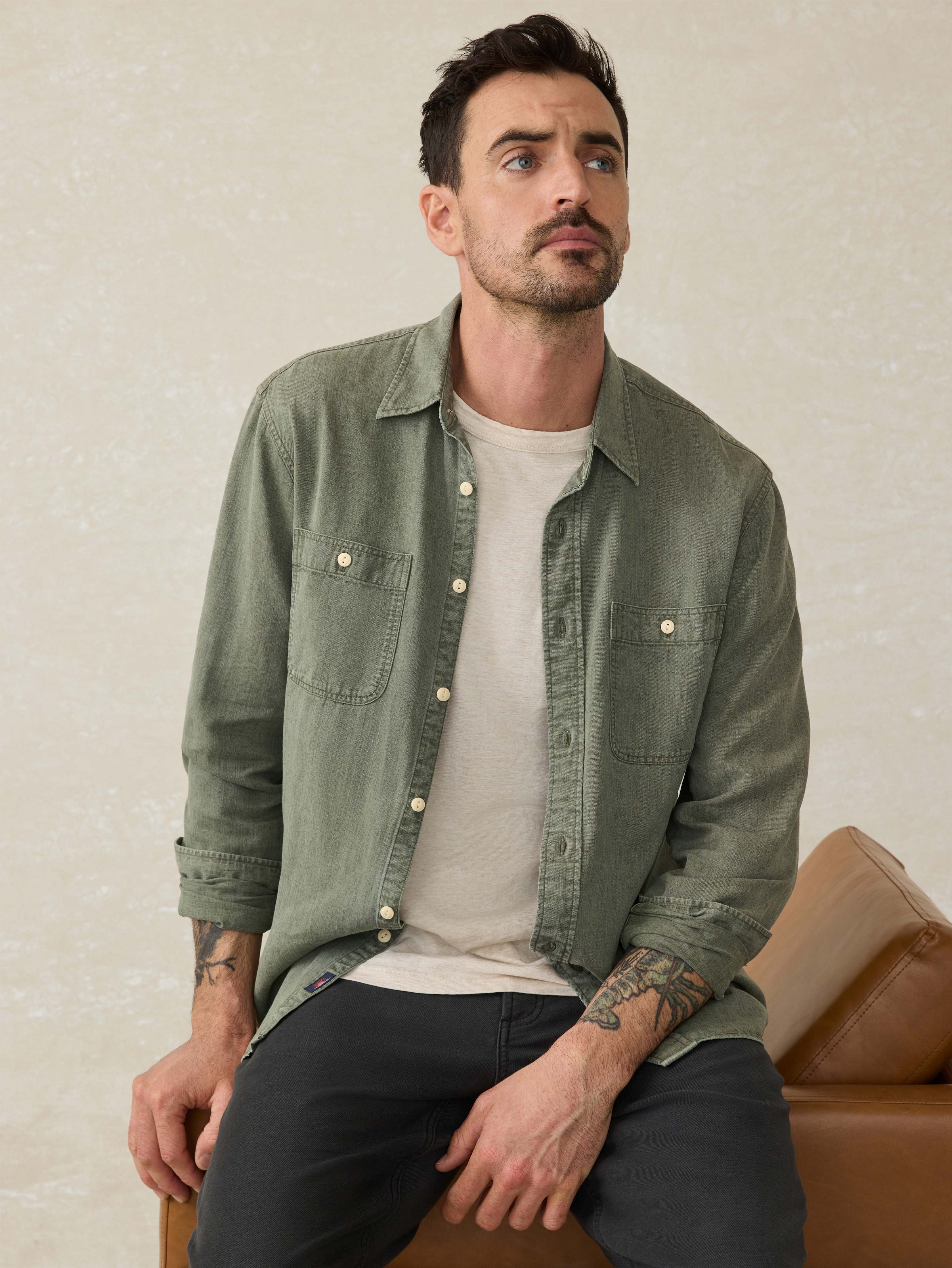 Tried & True Chambray Workshirt - Desert Olive