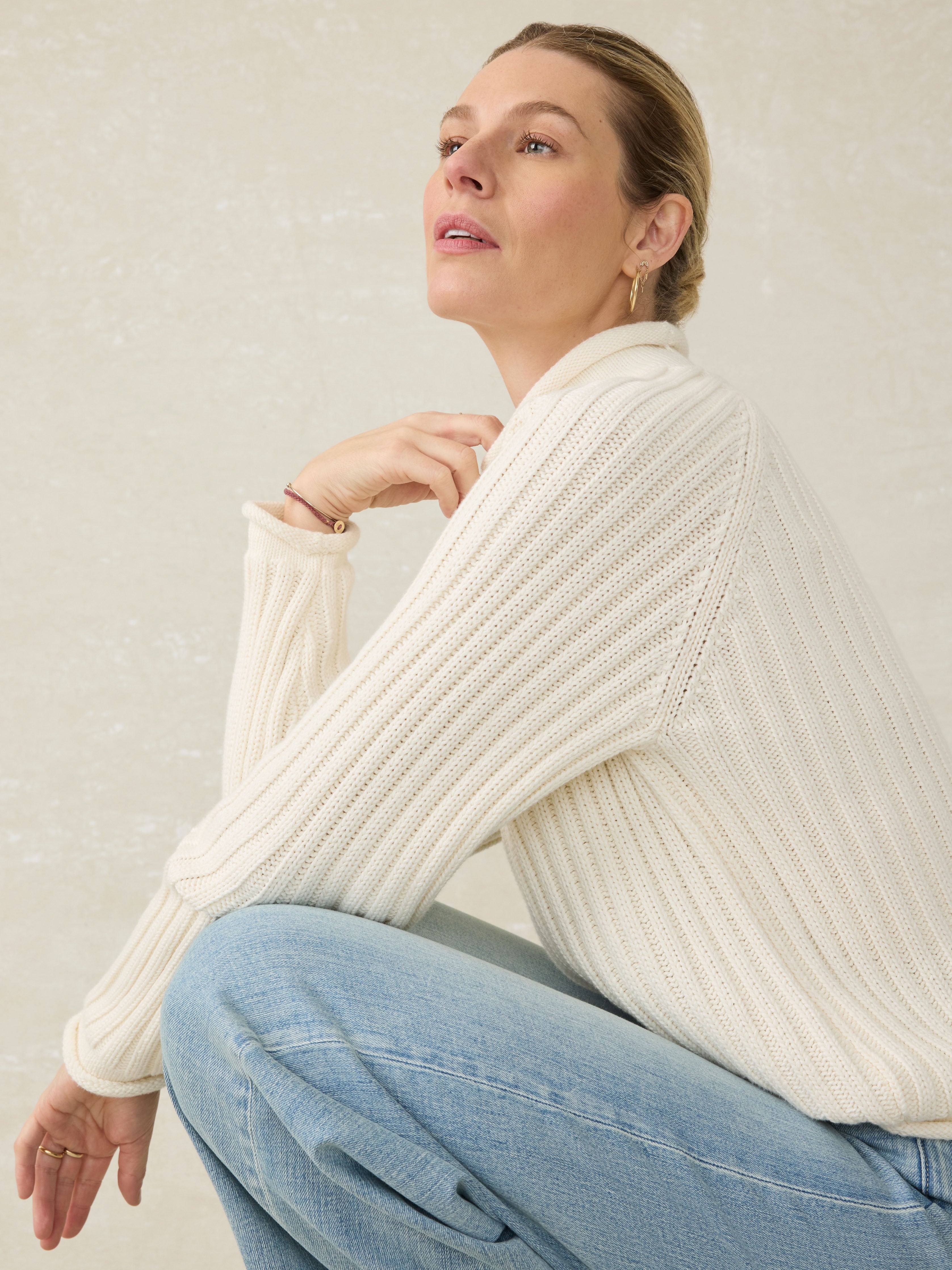 Sunwashed Cotton Rollneck Sweater - Egret