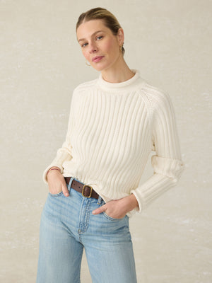 Sunwashed Cotton Rollneck Sweater - Egret