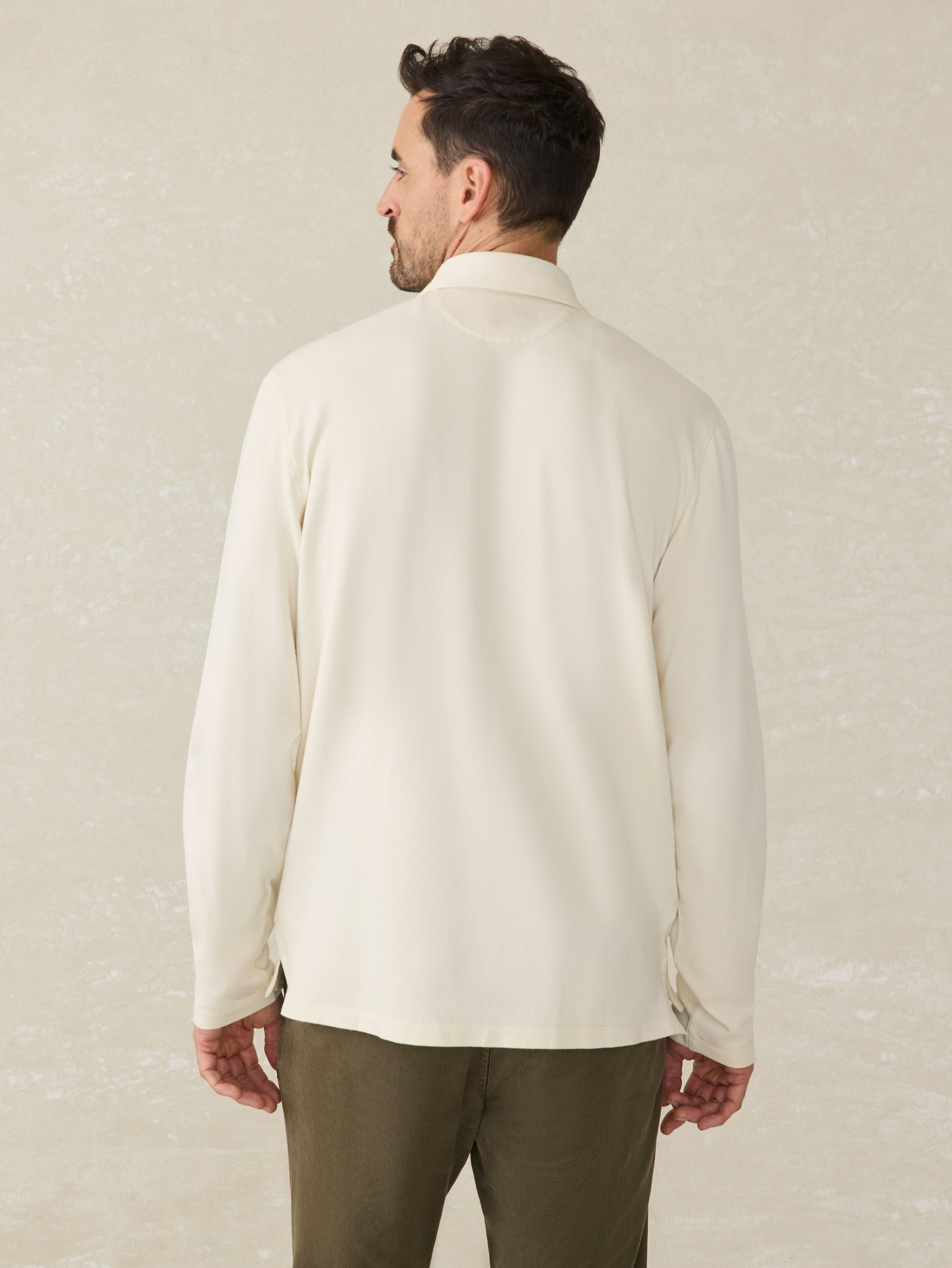 Long-Sleeve Field Knit Polo - Coastal Cream