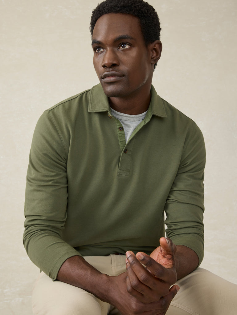 Long-Sleeve Field Knit Polo - Country Forest | Faherty Brand