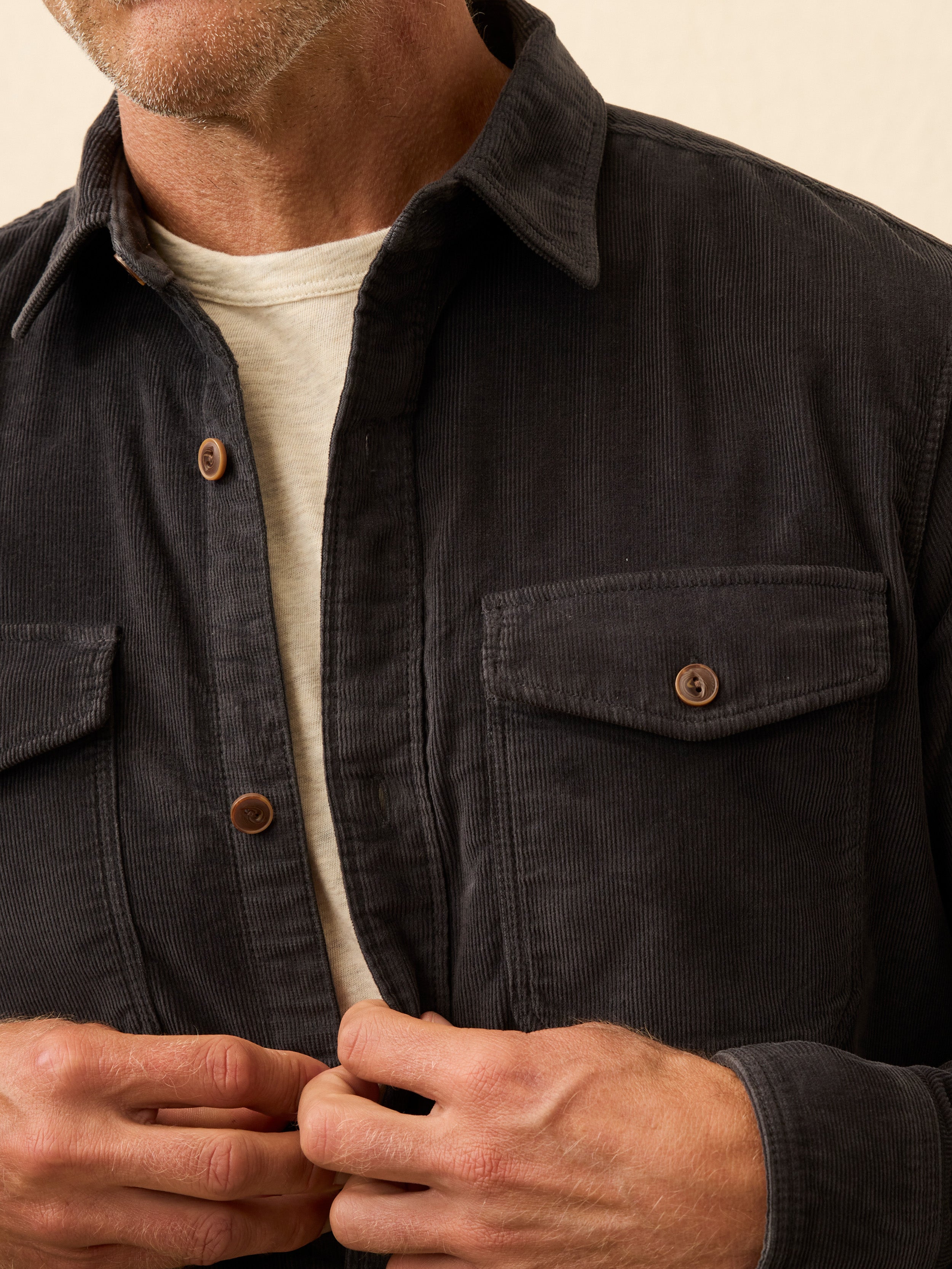 Stretch Terry Corduroy Workshirt - Washed Charcoal