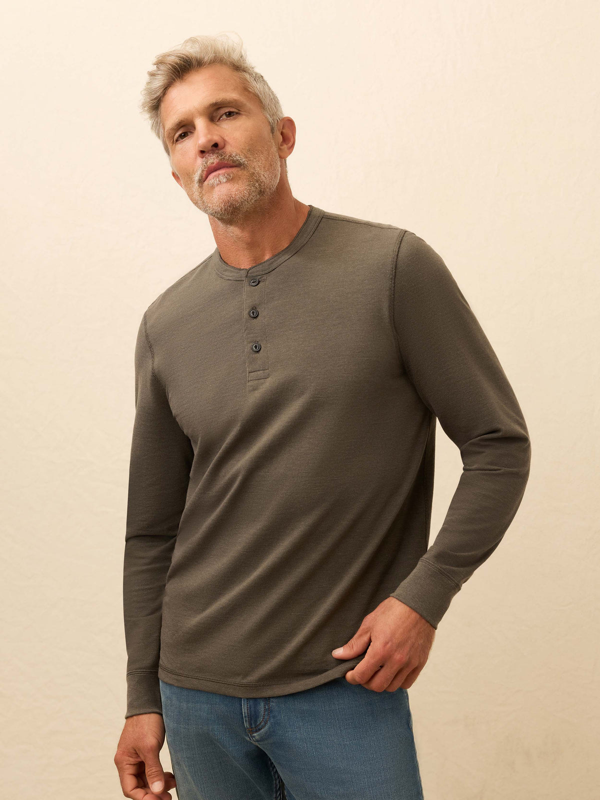 Long-Sleeve Waffle Henley - Night Rock | Faherty Brand