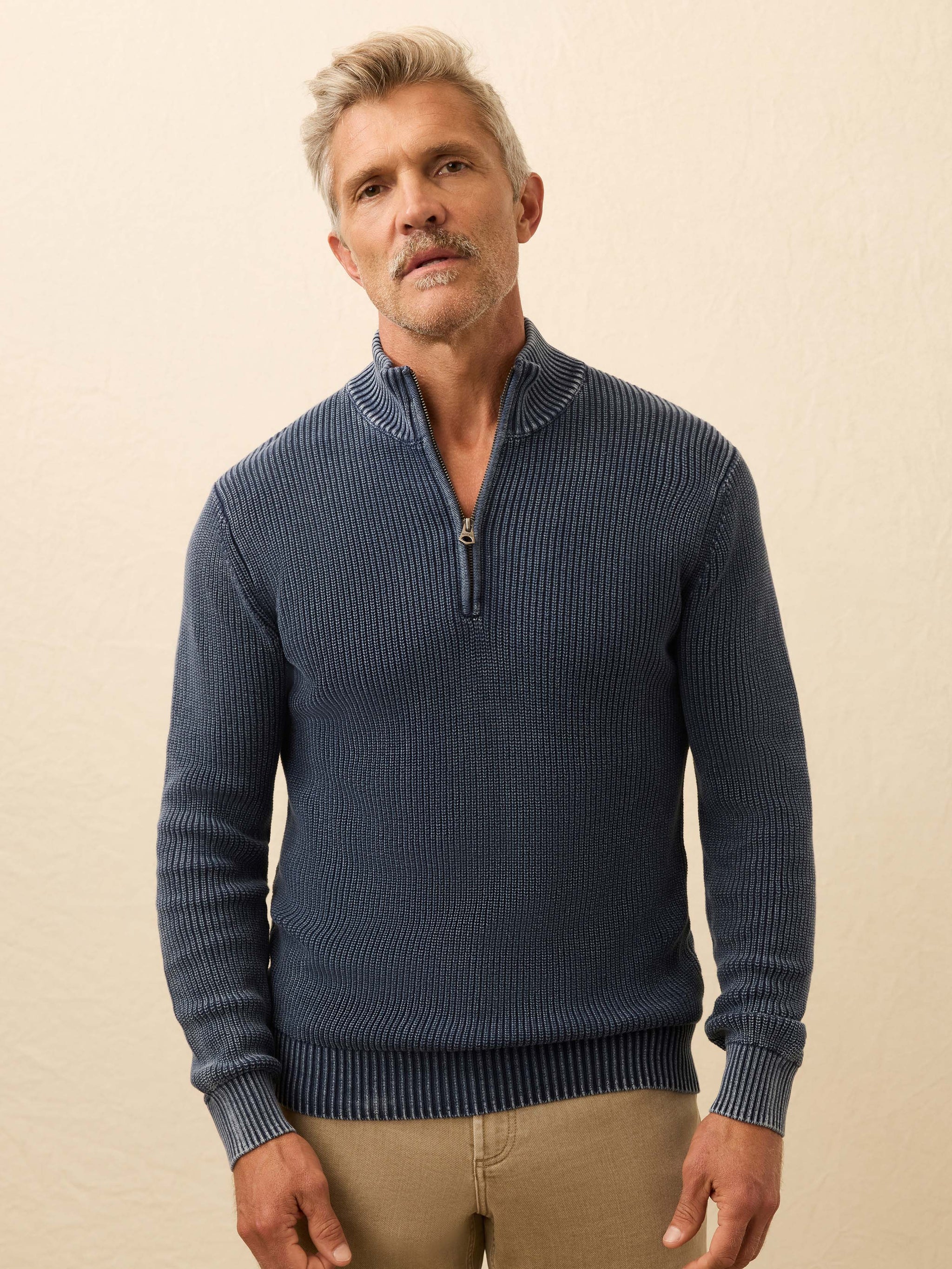 Sunwashed Quarter Zip Sweater - Blue Nights | Faherty Brand display picture 1