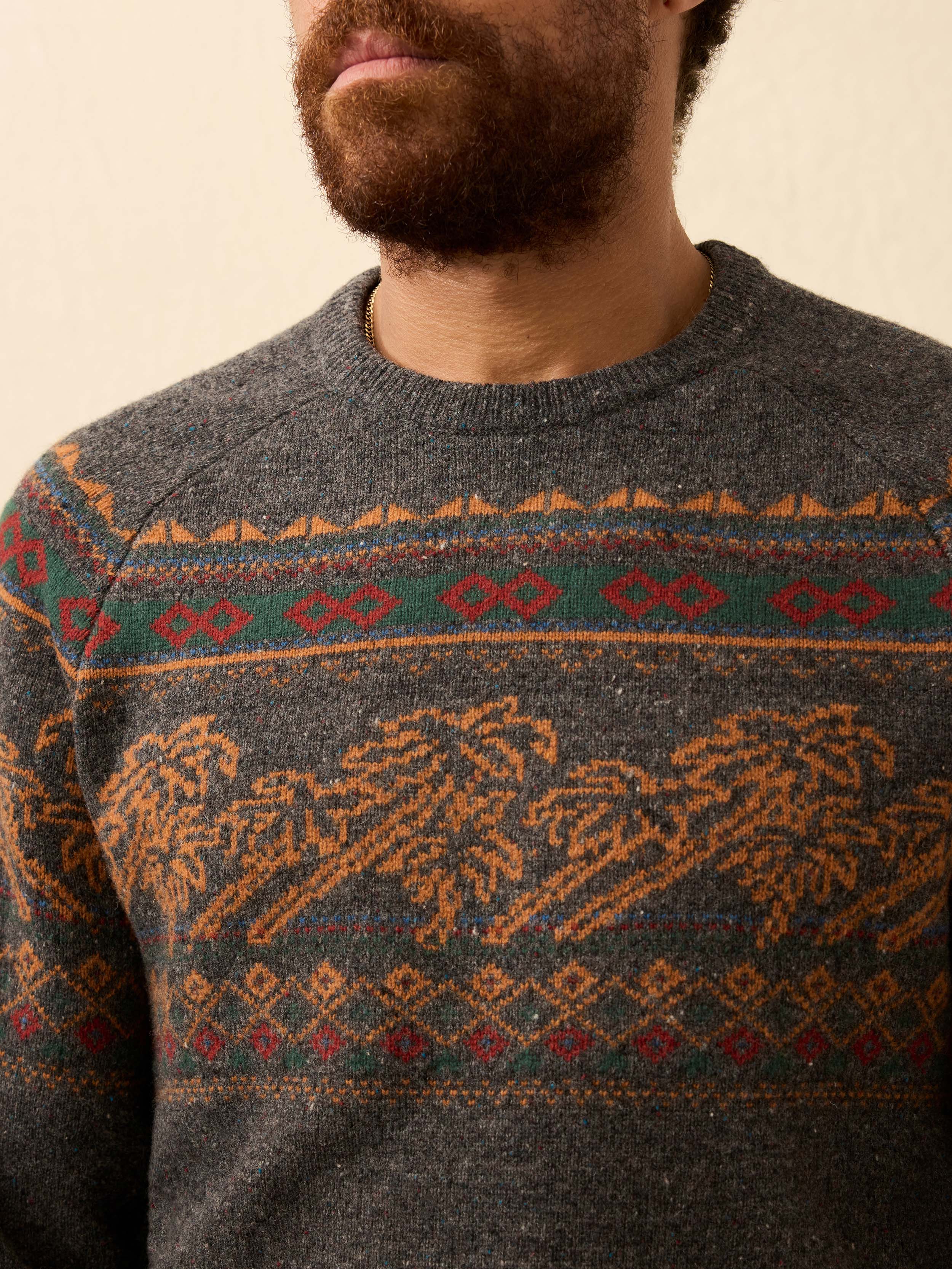 Donegal Crew Sweater - Charcoal Coast Fairisle