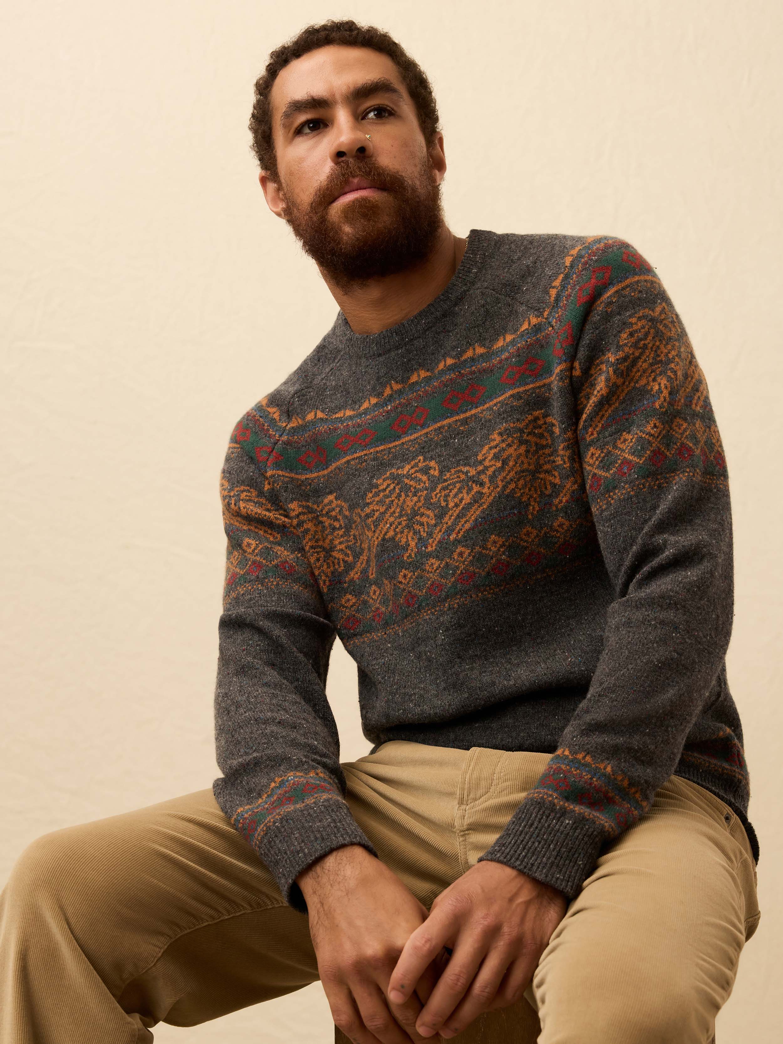 Donegal Crew Sweater - Charcoal Coast Fairisle