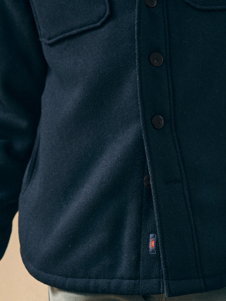 High Pile Fleece Lined Wool CPO - Navy Shadow Twill | Faherty Brand | Flex Caps